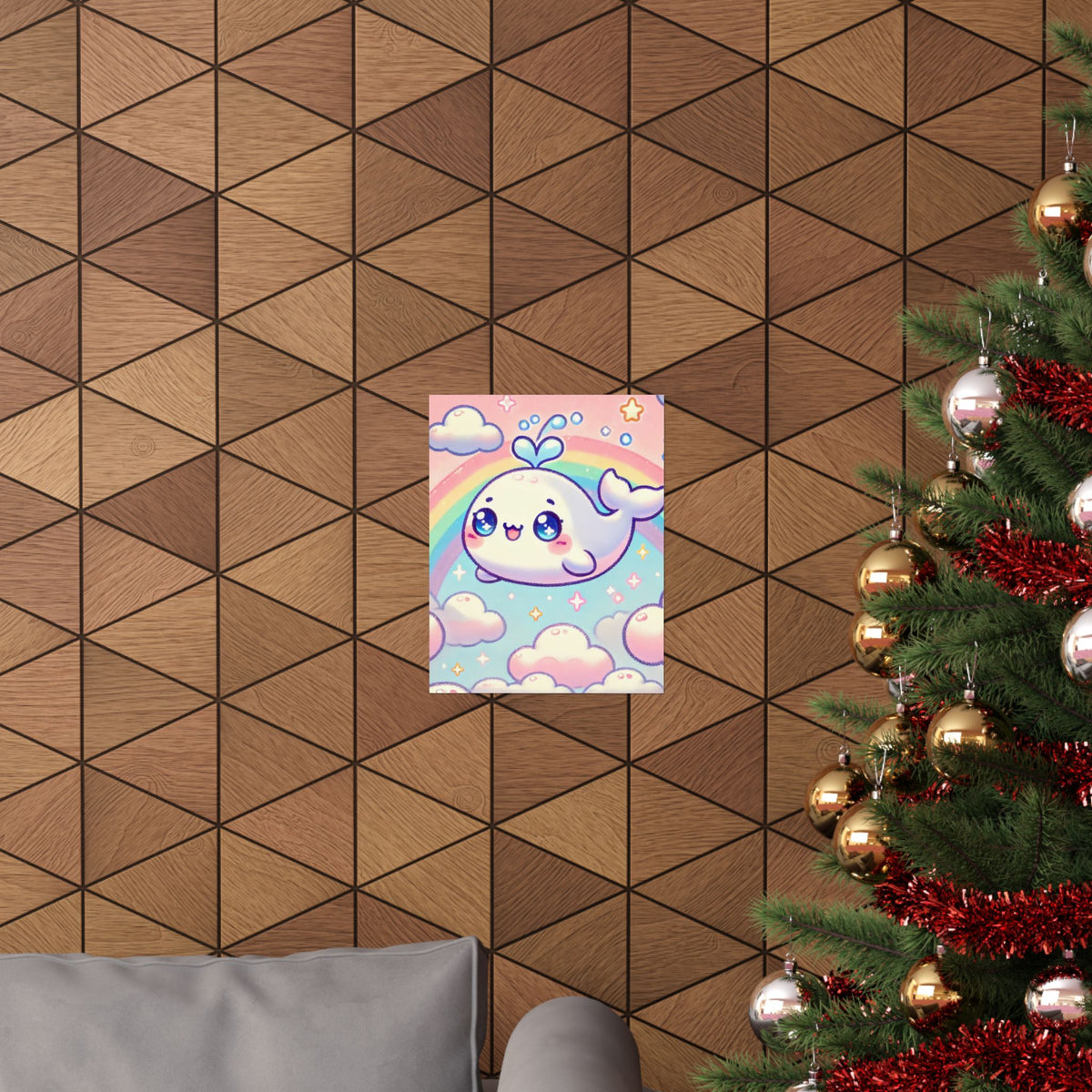 Kawaii Rainbow Whale Pastel Cloud Wall Art Poster