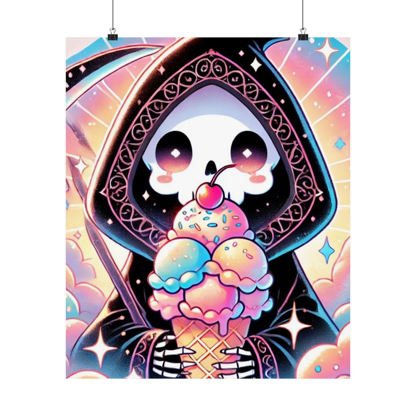 Cute Grim Reaper Ice Cream Pastel Novelty Poster