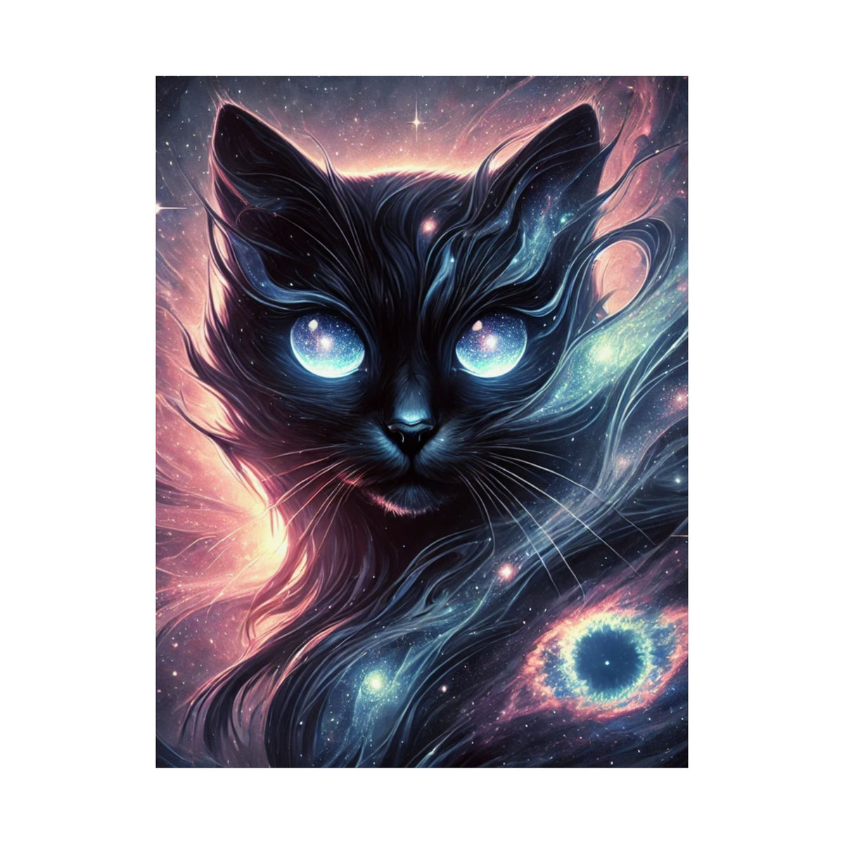 Cosmic Black Cat Galaxy Celestial Wall Art Poster