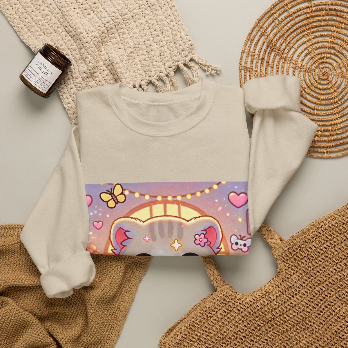 Cozy Kawaii Knitting Cat Pastel Yarn Sweatshirt