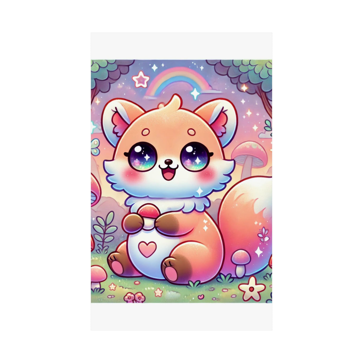 Pastel Woodland Fox Mushroom Kawaii Wall Art Poster