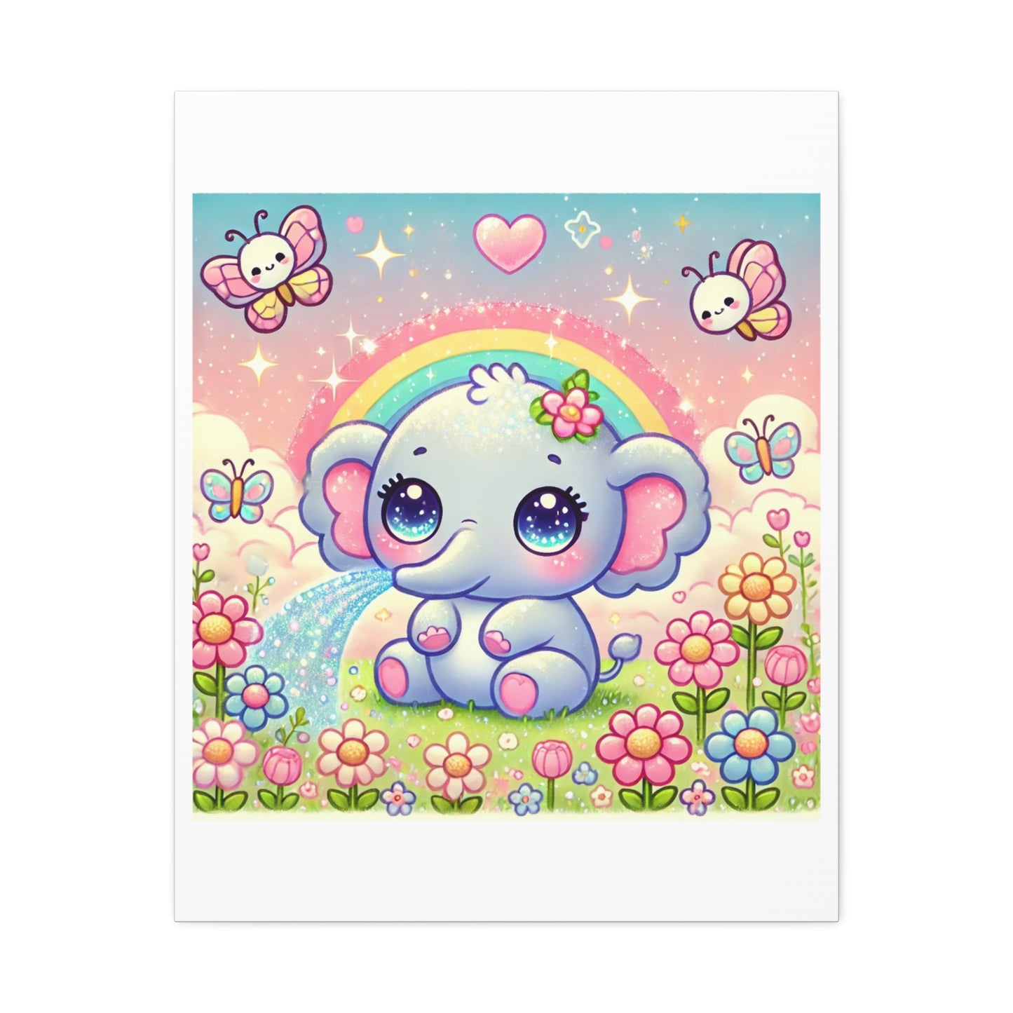 Pastel Rainbow Baby Elephant Floral Canvas Wall Art