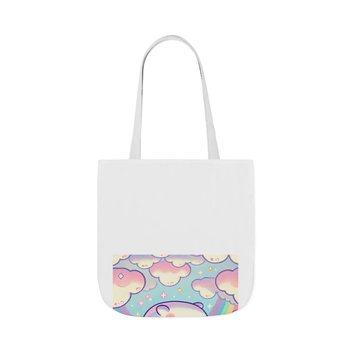 Kawaii Rainbow Whale Pastel Cloud Canvas Tote Bag