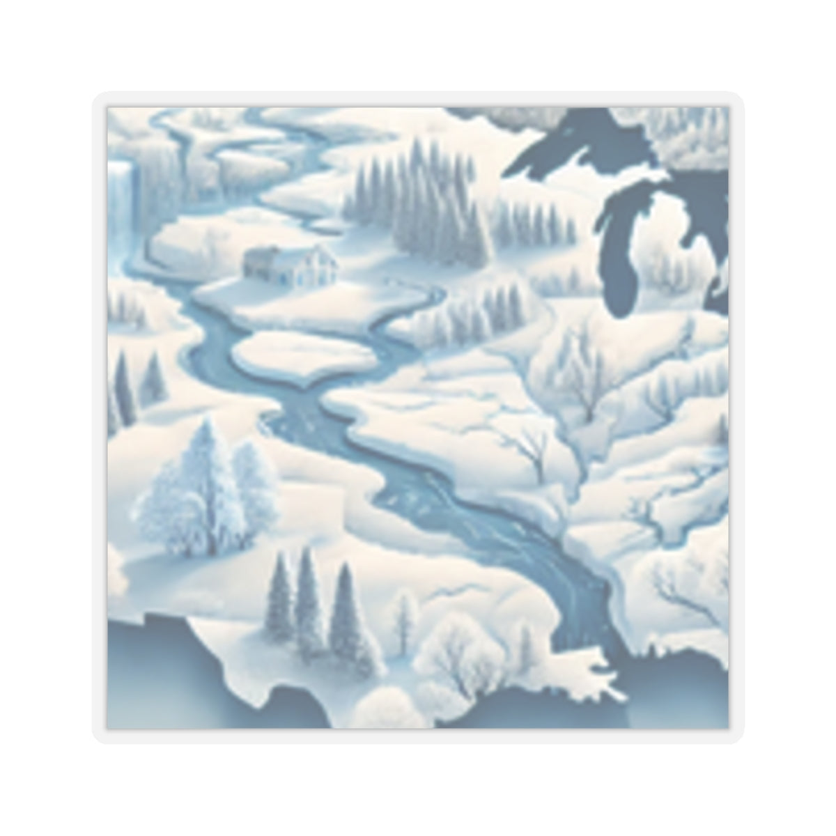 Winter USA Dreamscape Snowy Map Sticker for Laptop Water Bottle