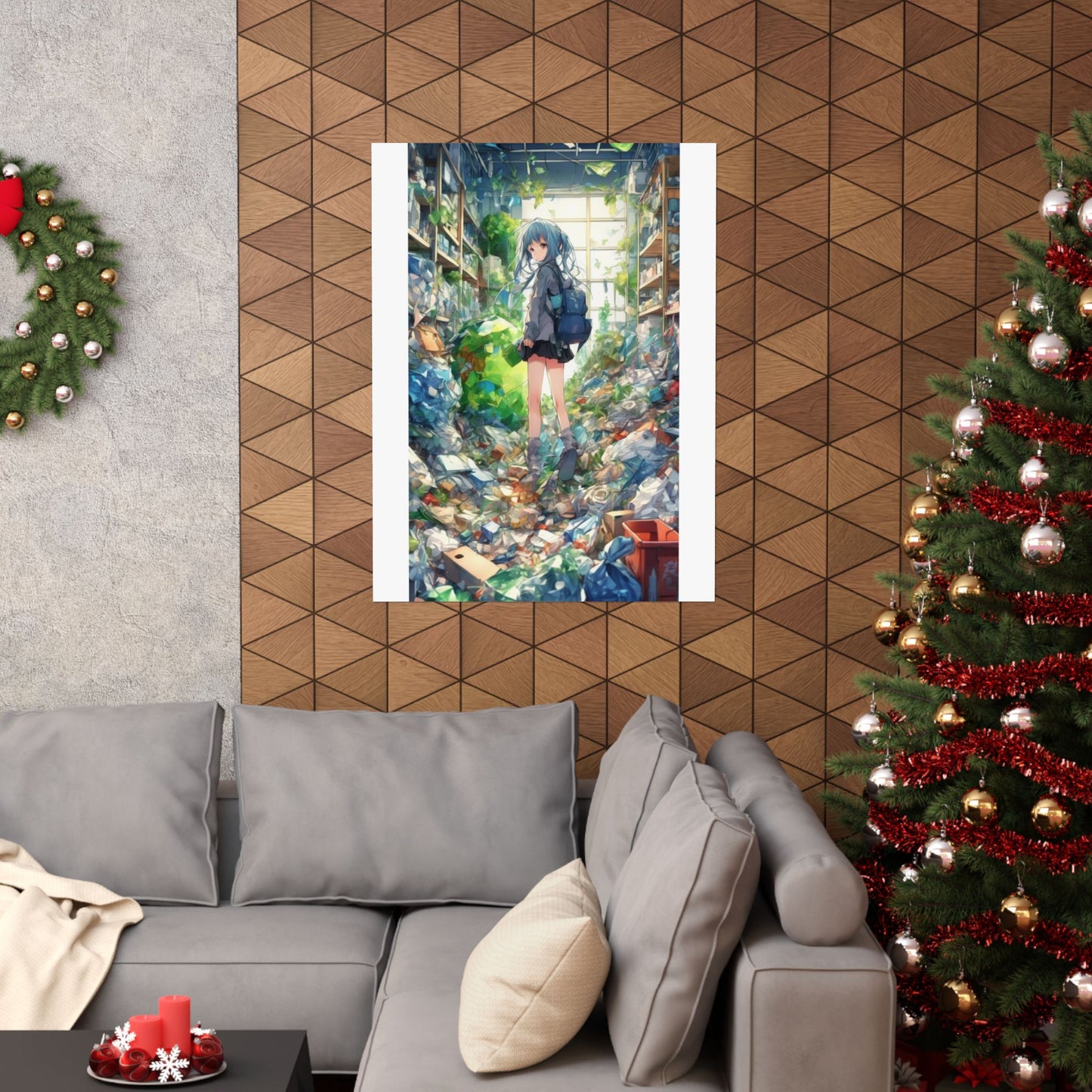 Green Recycling Alley Anime Girl Urban Green Poster