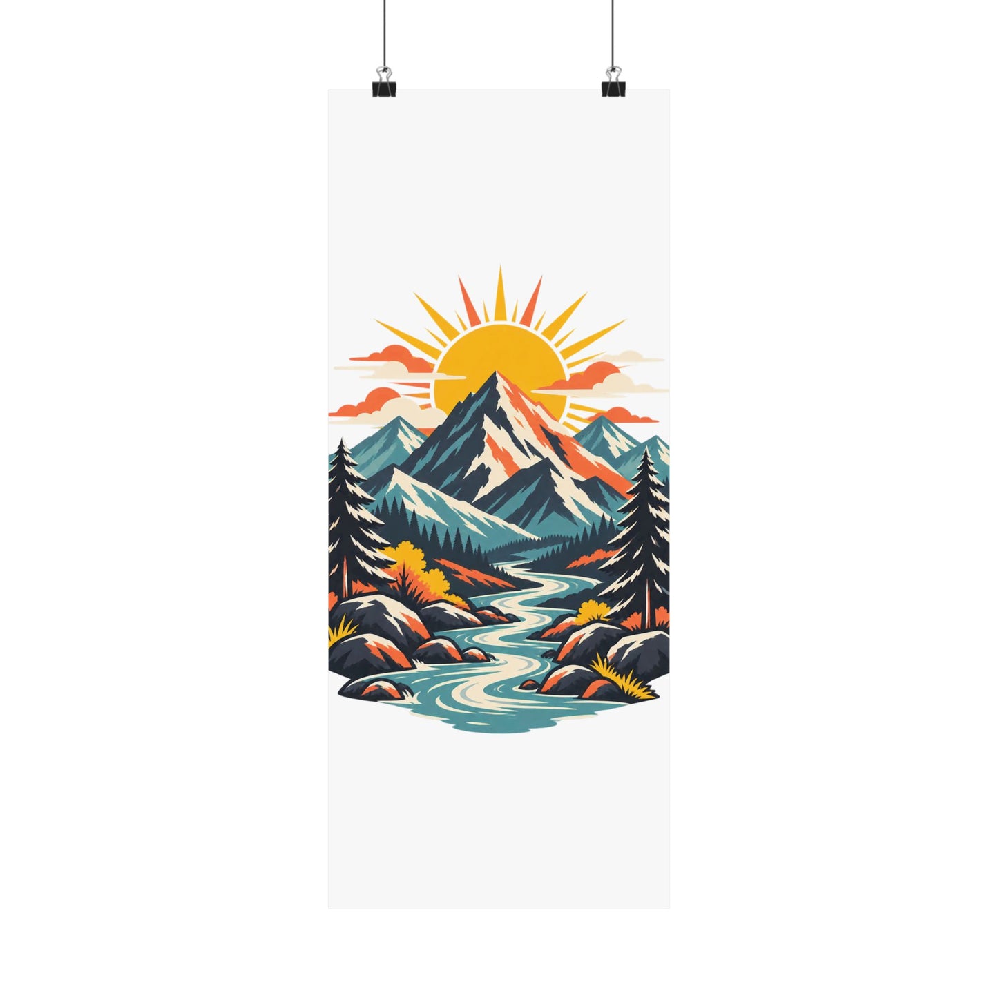 Alpine Sunrise River Mountain Adventure Art Poster