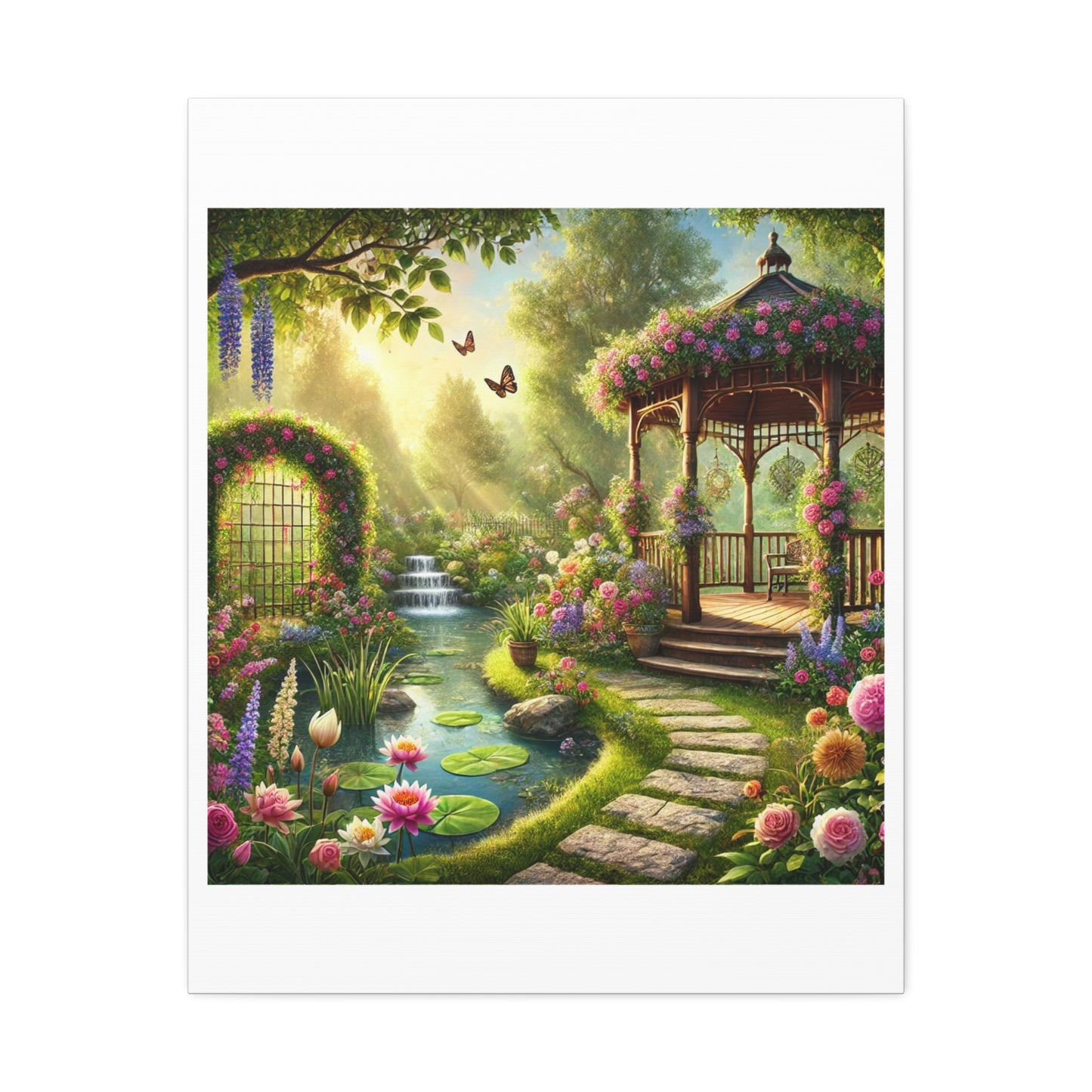 Sunlit Rose Gazebo Cottage Garden Canvas Wall Art