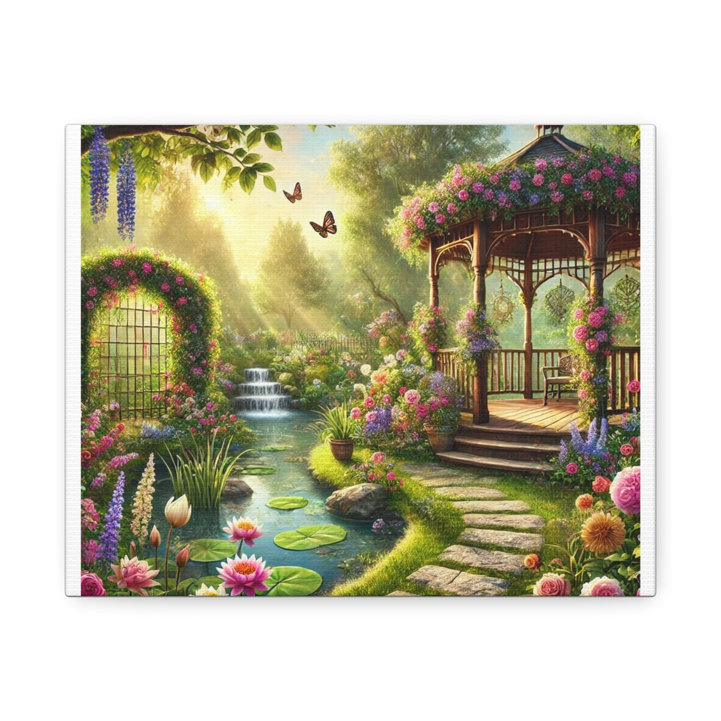 Sunlit Rose Gazebo Cottage Garden Canvas Wall Art