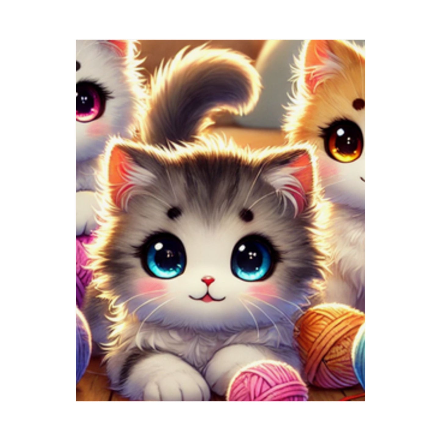 Cozy Yarn Kittens Cute Cat Poster Knitting Room Wall Art Decor