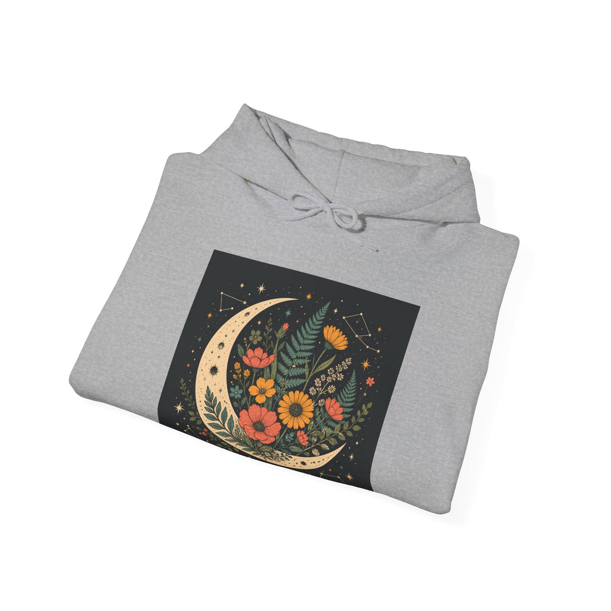 Celestial Wildflower Crescent Moon Botanical Hoodie