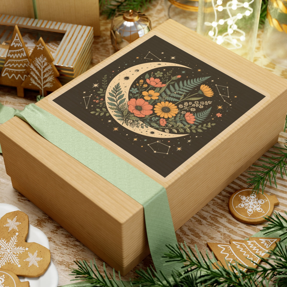 Celestial Wildflower Crescent Moon Botanical Sticker
