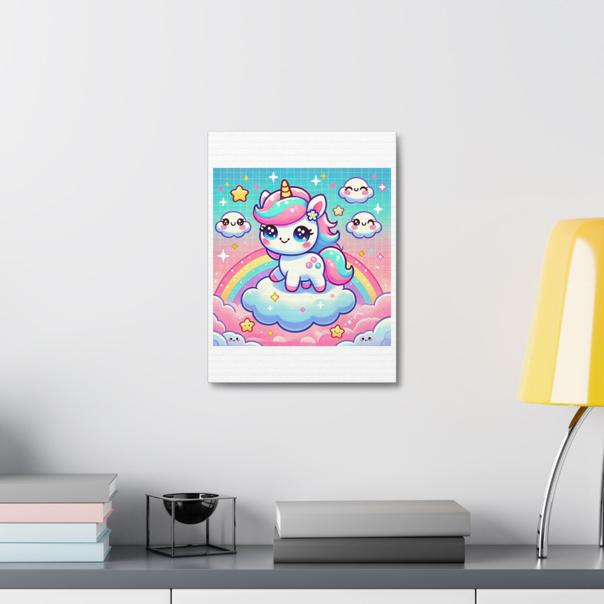 Pastel Rainbow Unicorn Cloud Kawaii Canvas Wall Art