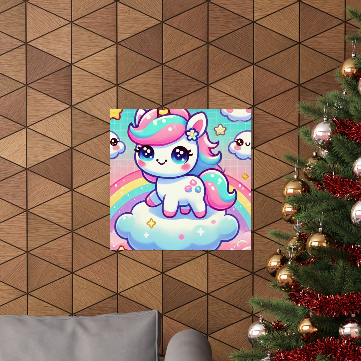 Pastel Rainbow Unicorn Cloud Kawaii Wall Art Poster
