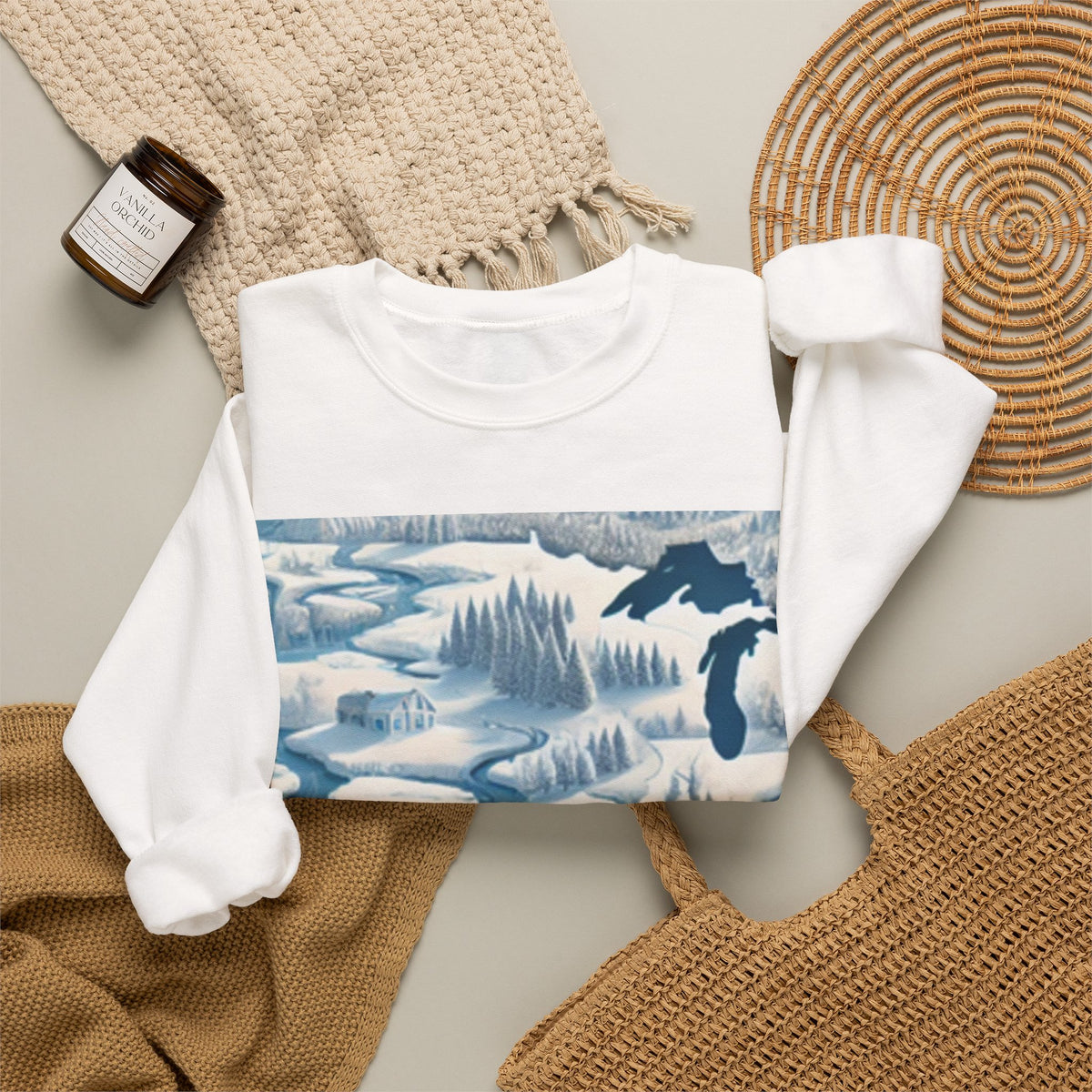 Winter USA Dreamscape Snowy Map Crew Sweatshirt Travel Gift