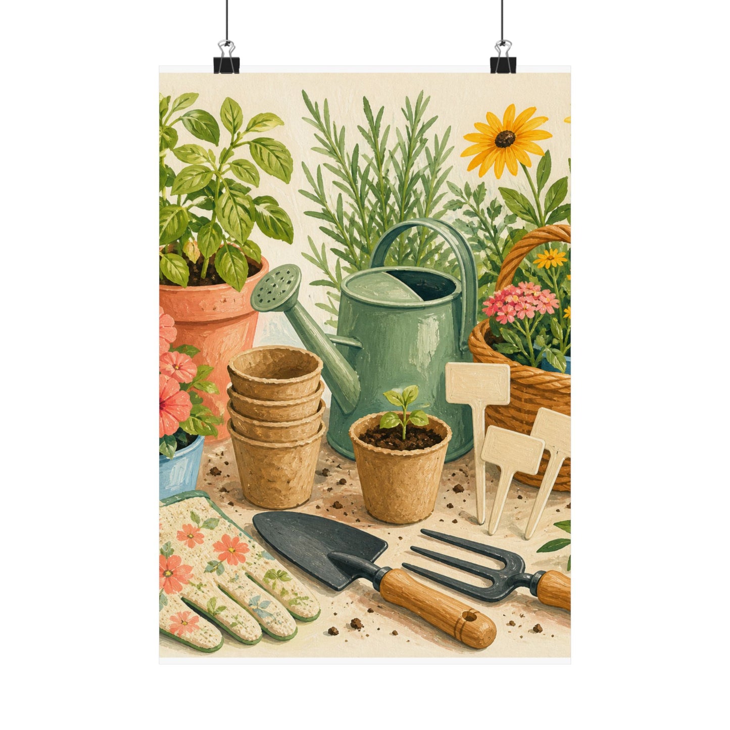 Colorful Gardening Tools and Flowers Hobby Poster