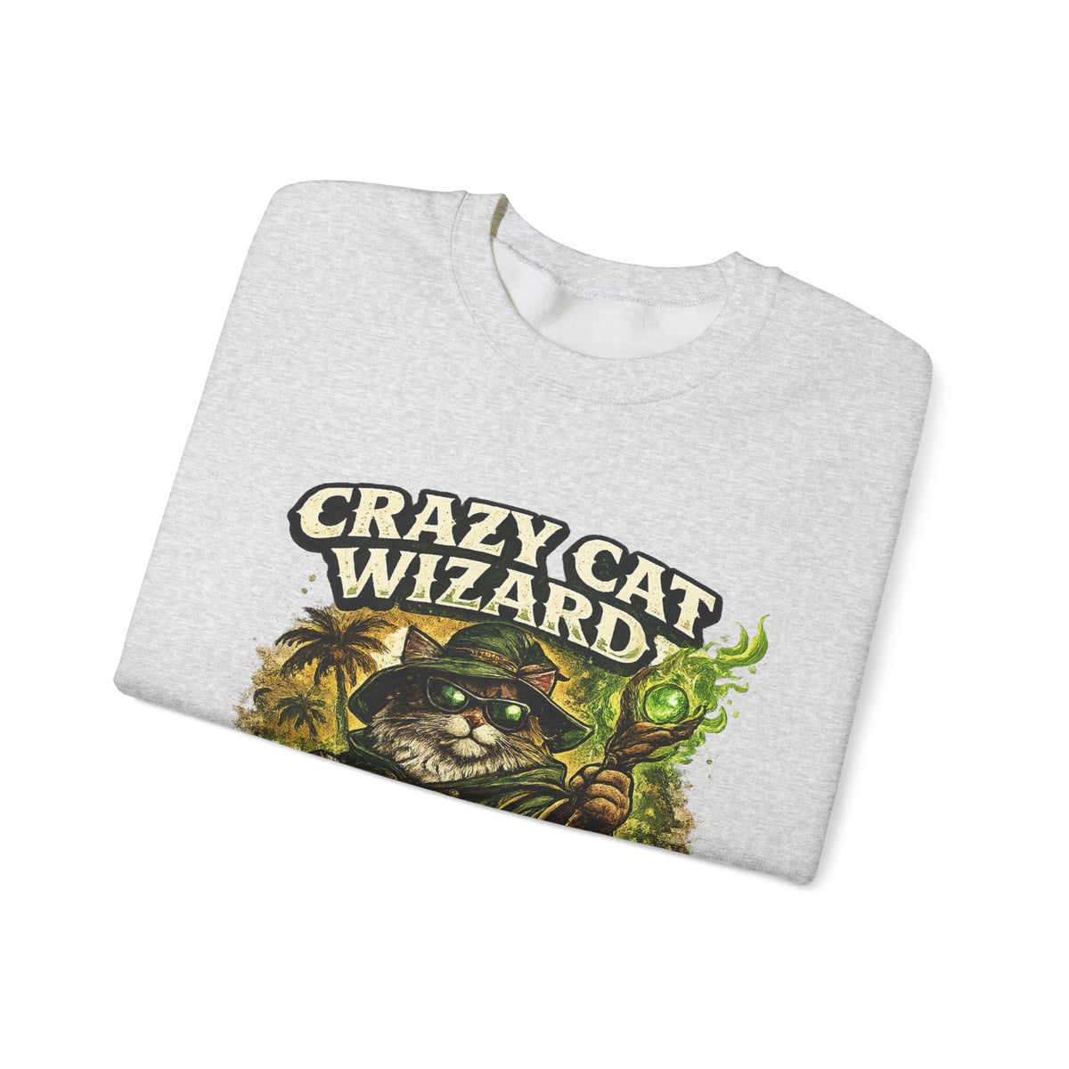 Crazy Cat Wizard Funny Fantasy Art Sweatshirt