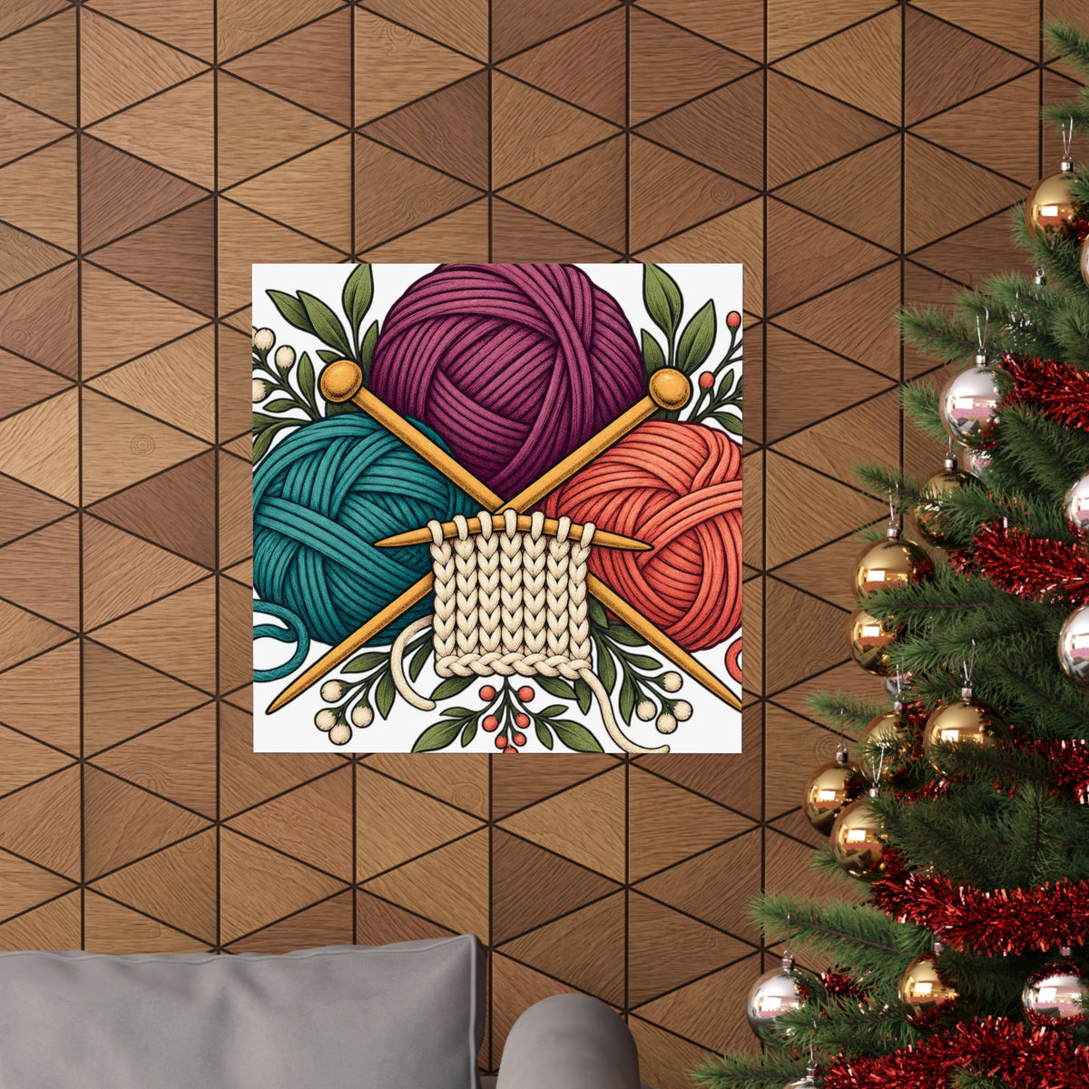Retro Yarn and Knitting Botanical Art Poster