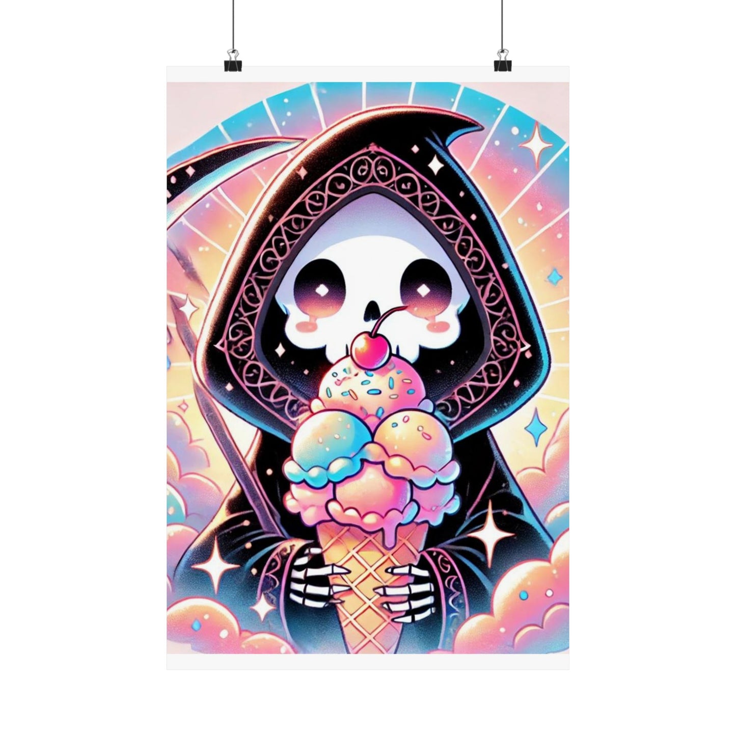 Cute Grim Reaper Ice Cream Pastel Novelty Poster