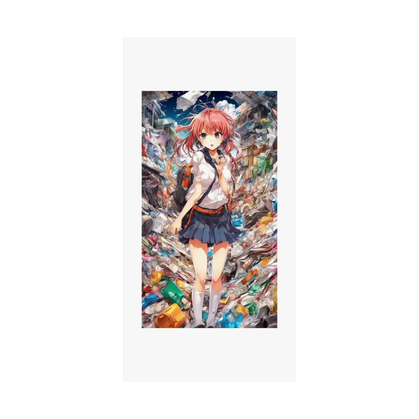 Recycling Day Anime Schoolgirl Eco Street Art Poster