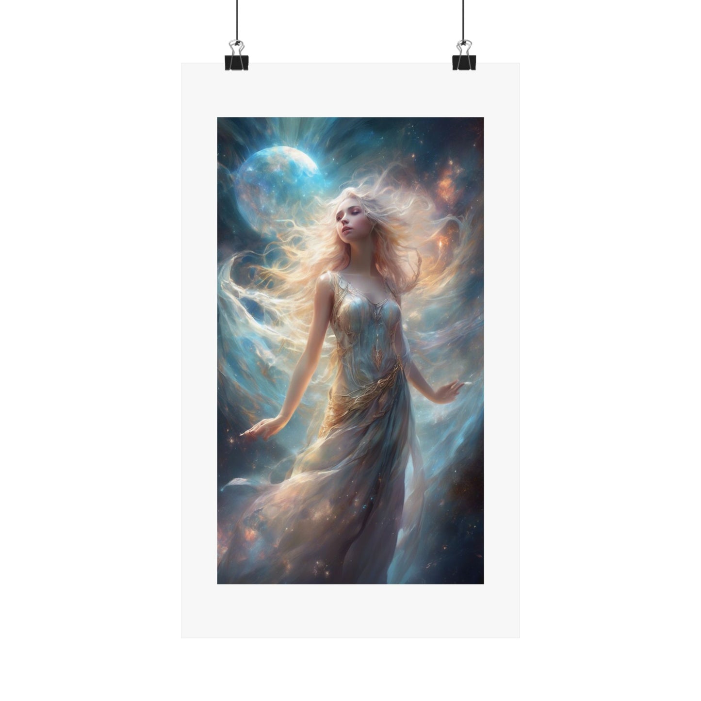 Moonlit Celestial Maiden Fantasy Portrait Poster