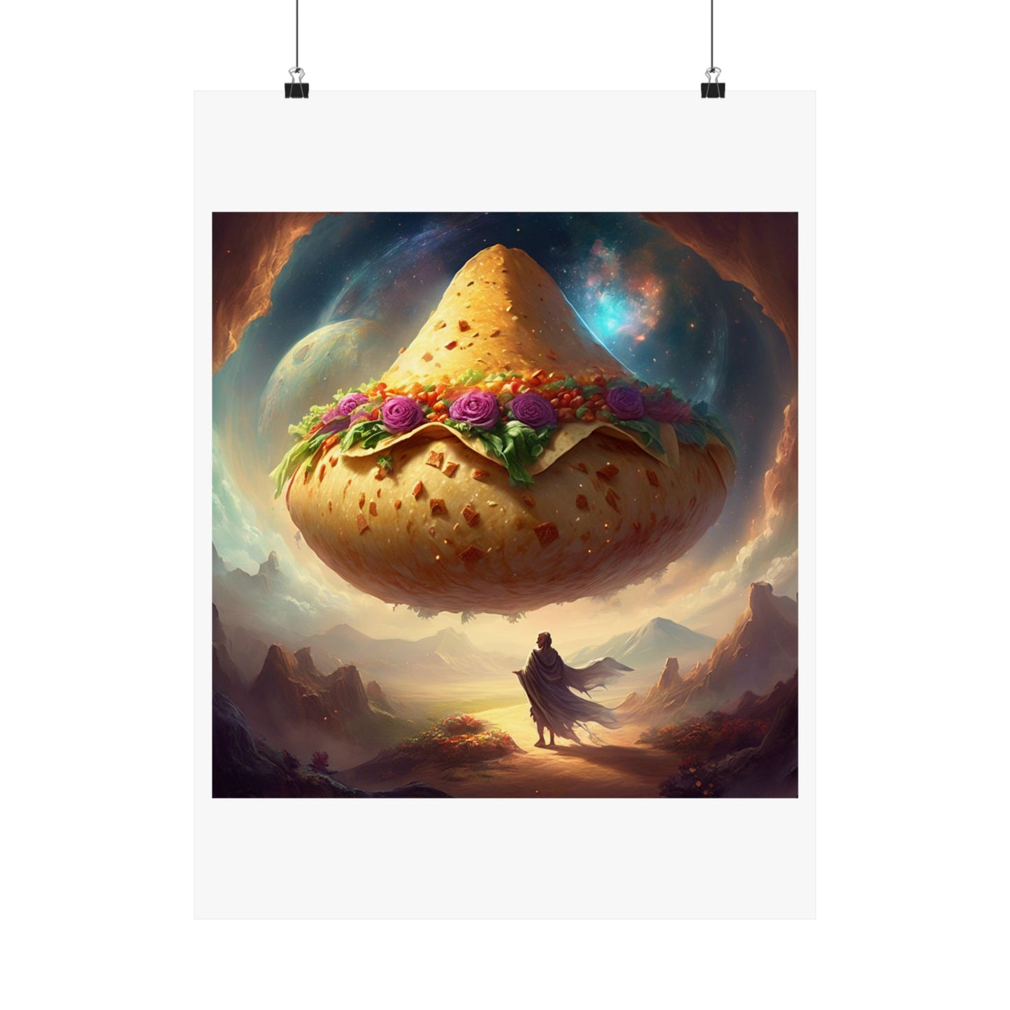 Cosmic Taco Planetoid Surreal Food Fantasy Art Poster