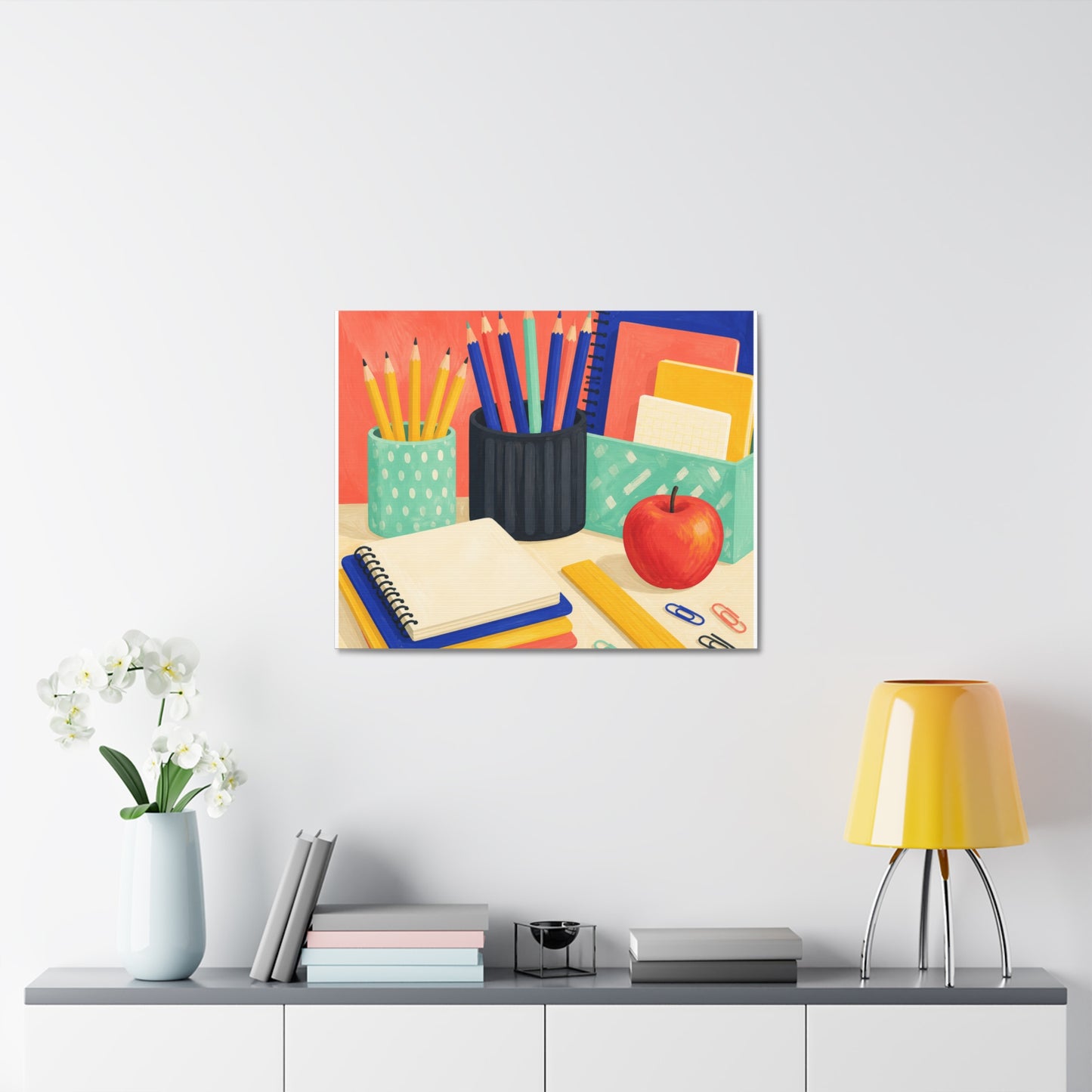 Colorful Teacher Desk Supplies Art Canvas Art