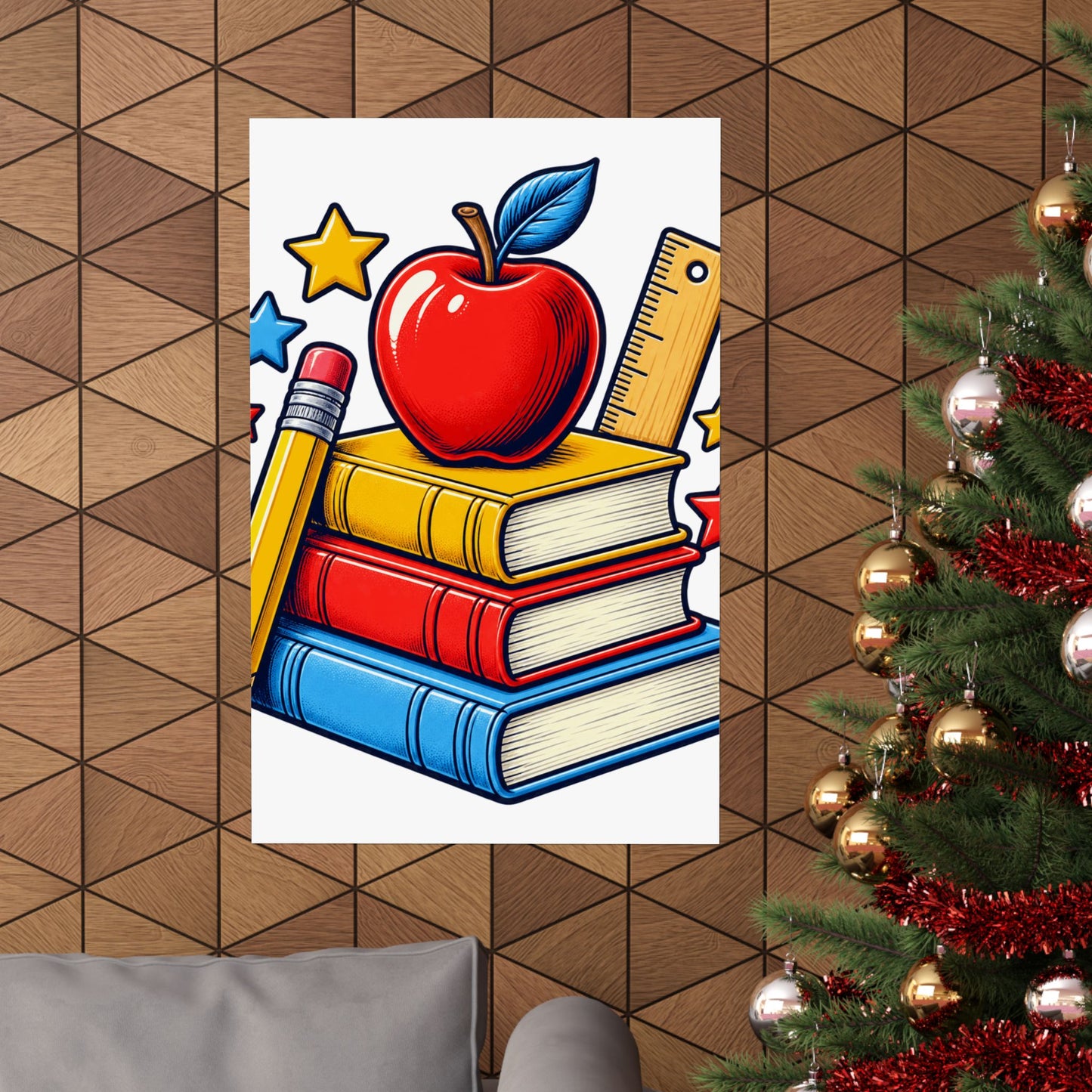 Retro School Books Apple Teacher Appreciation Art Poster
