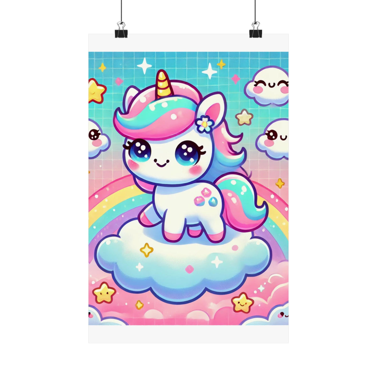 Pastel Rainbow Unicorn Cloud Kawaii Wall Art Poster