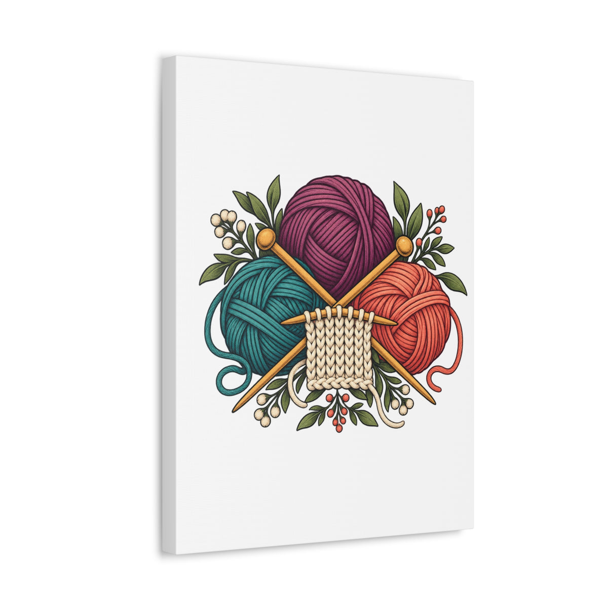 Retro Yarn and Knitting Botanical Art Canvas