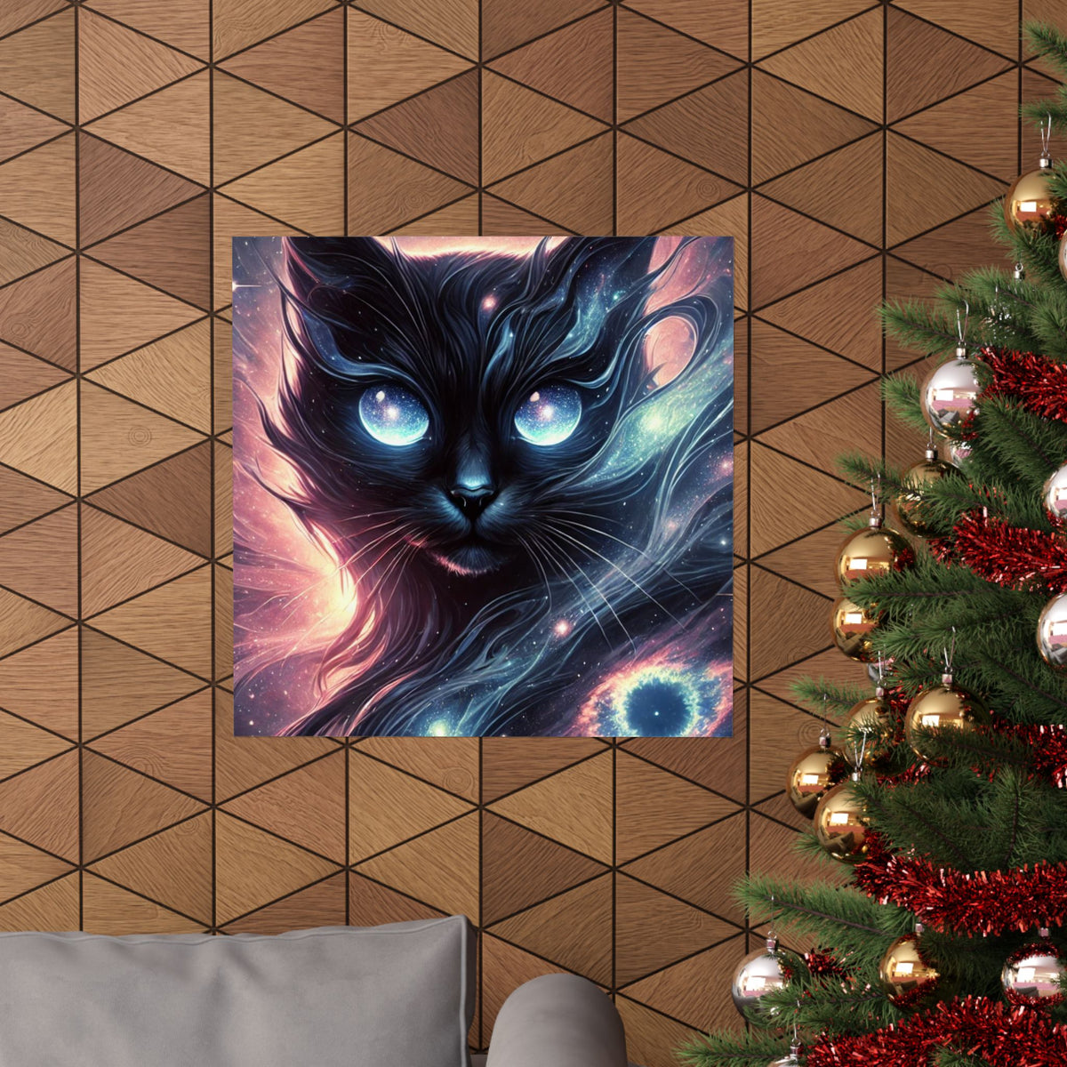 Cosmic Black Cat Galaxy Celestial Wall Art Poster