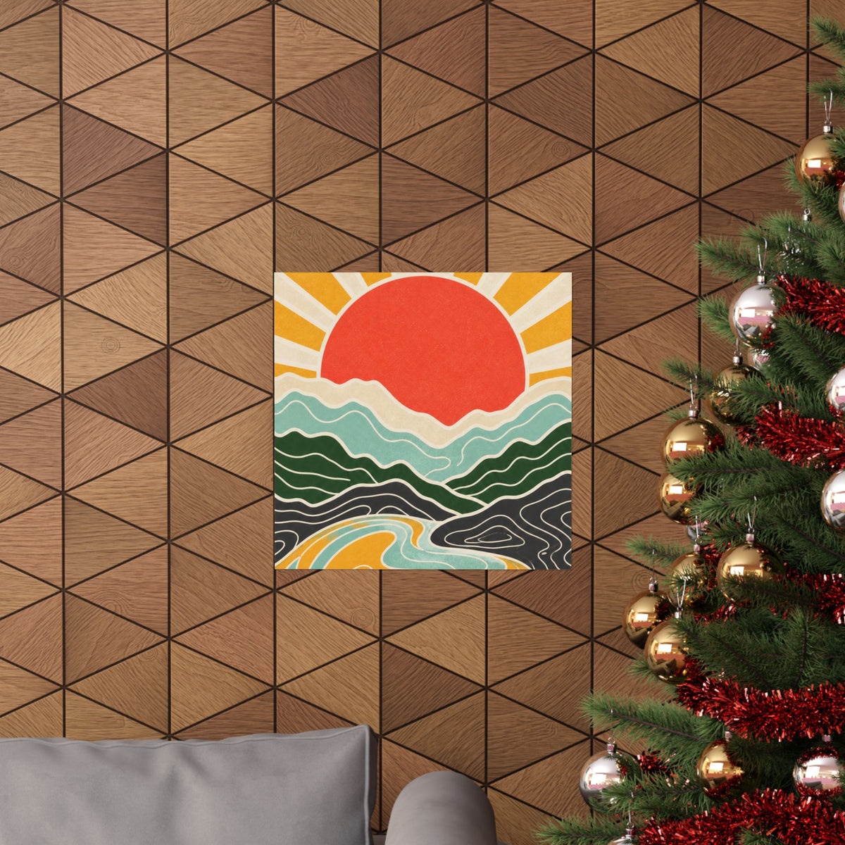 Topographic Sunrise Mid Century Mountain Art Poster