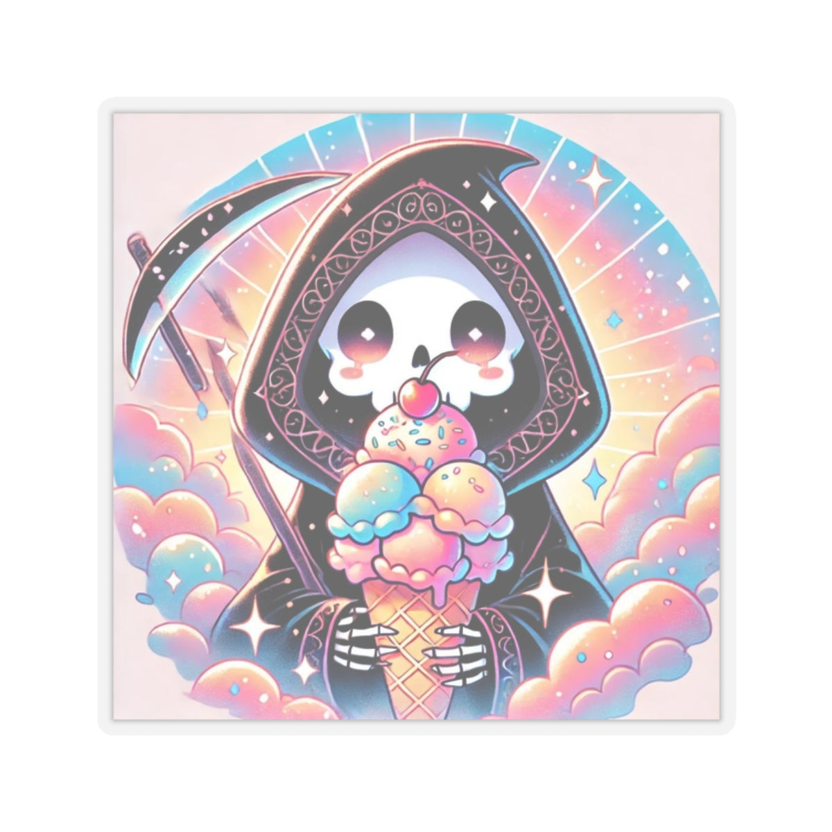 Pastel Grim Reaper Ice Cream Cute Gothic Art Sticker