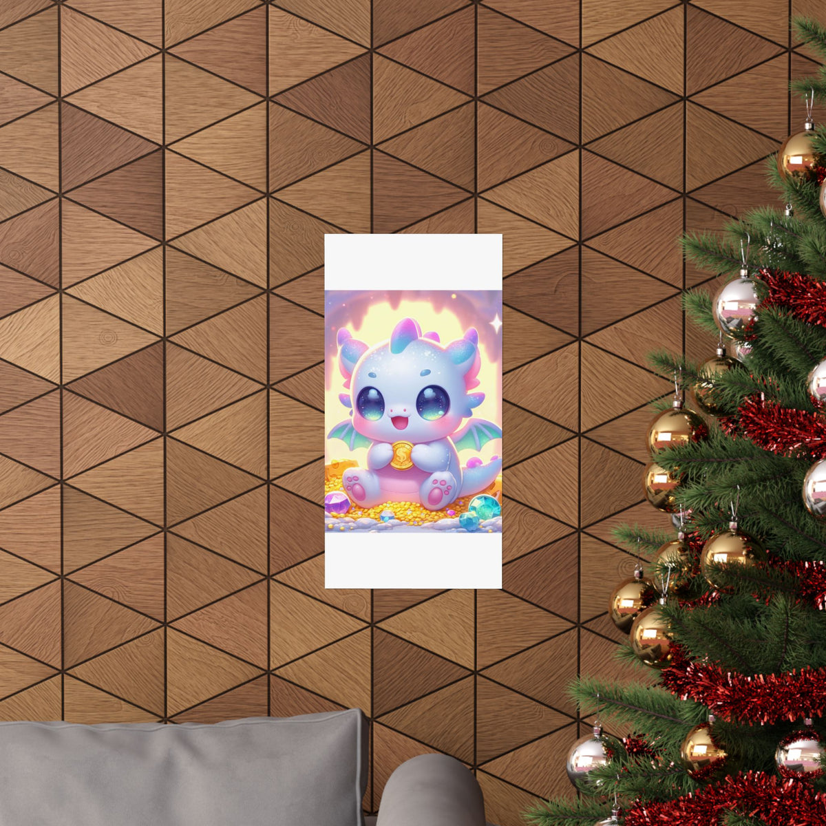 Pastel Treasure Dragon Kawaii Fantasy Wall Art Poster