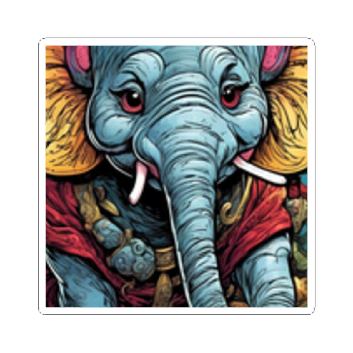 Colorful Elephant Garden Parade Cute Wildlife Animal Art Sticker