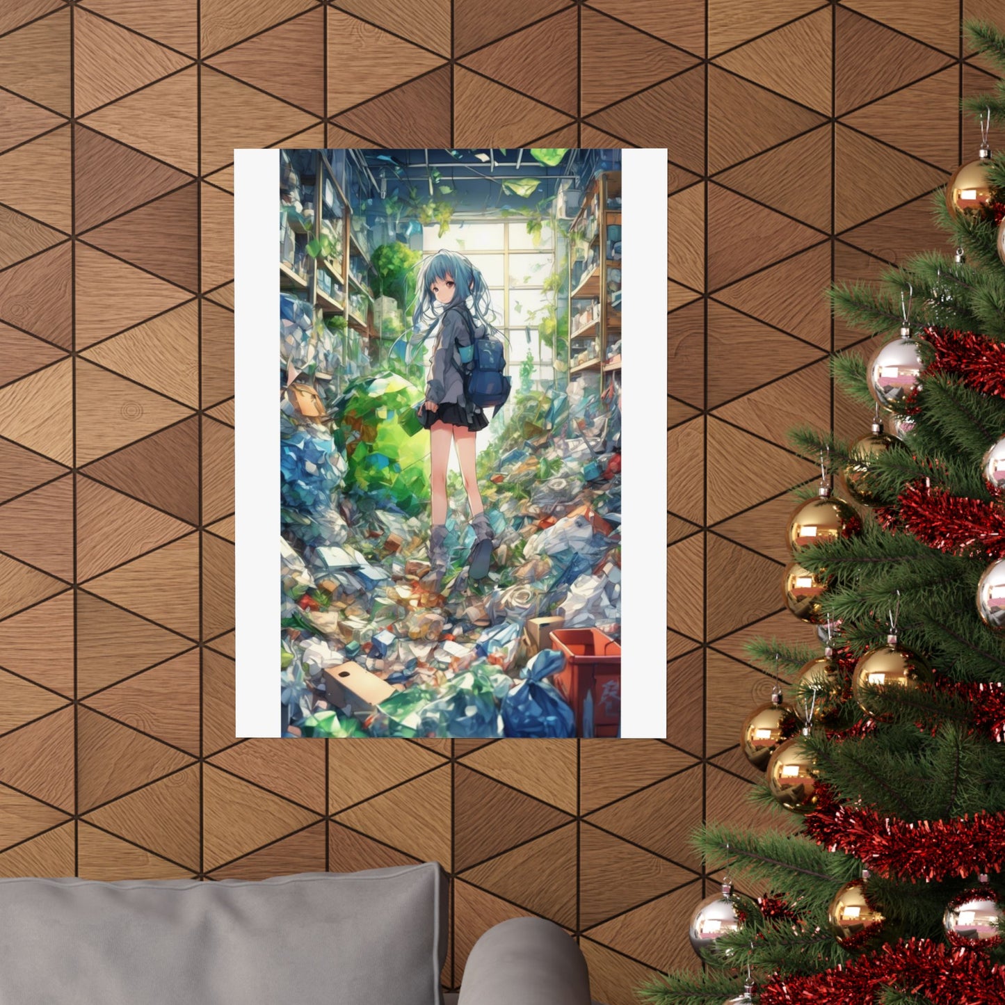 Green Recycling Alley Anime Girl Urban Green Poster