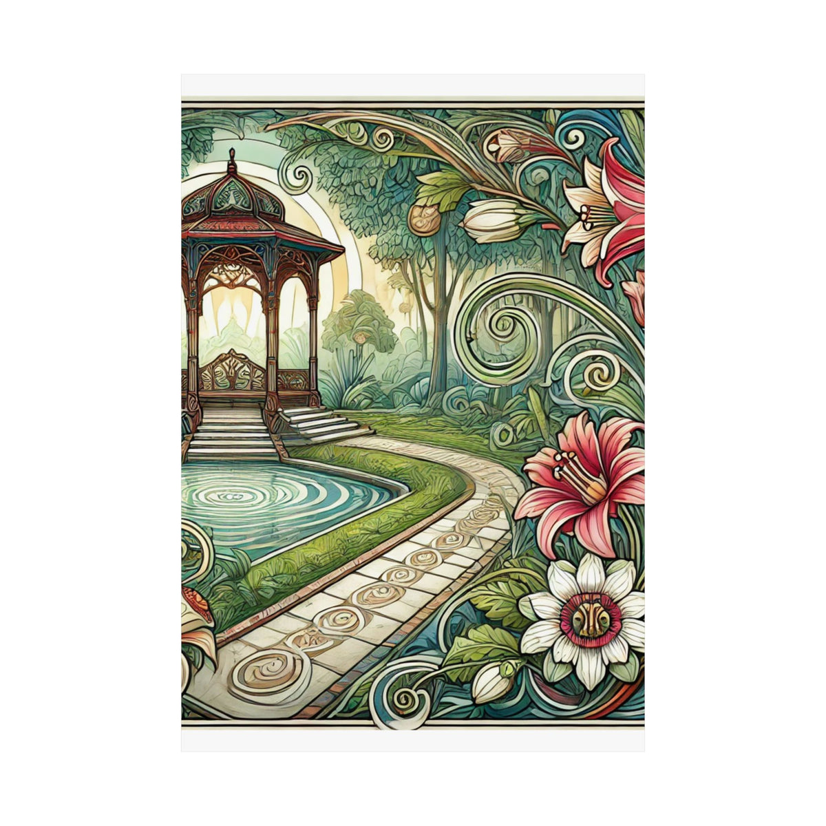 Botanical Gazebo Garden Art Nouveau Wall Art Poster