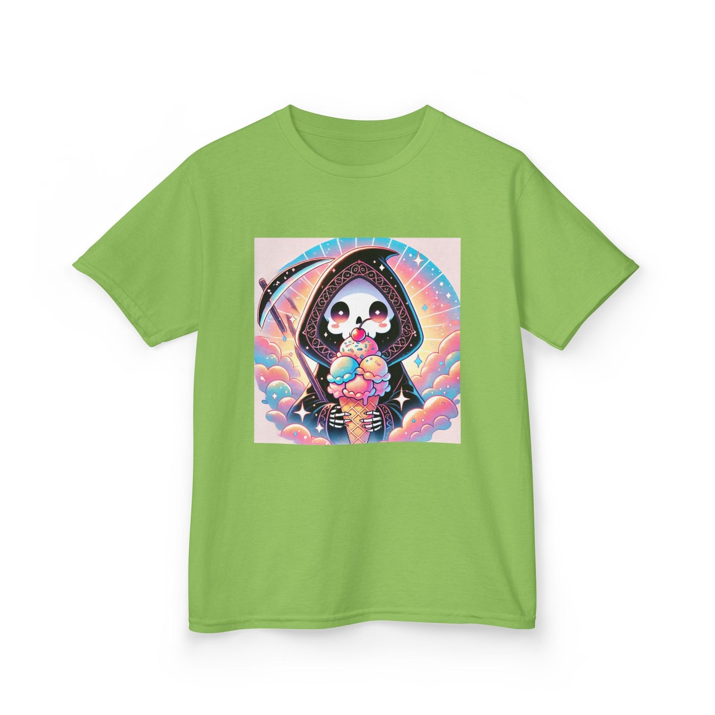 Grim Reaper Ice Cream Kawaii Anime Kids Short Sleeve Tee - Cute & Stylish Graphic T-Shirt - Fun Gift for Boys Girls!