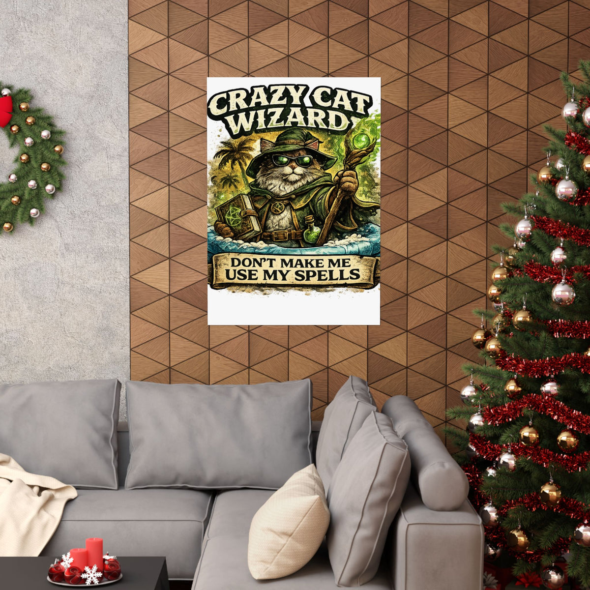 Crazy Cat Wizard Funny Fantasy Magic Art Poster