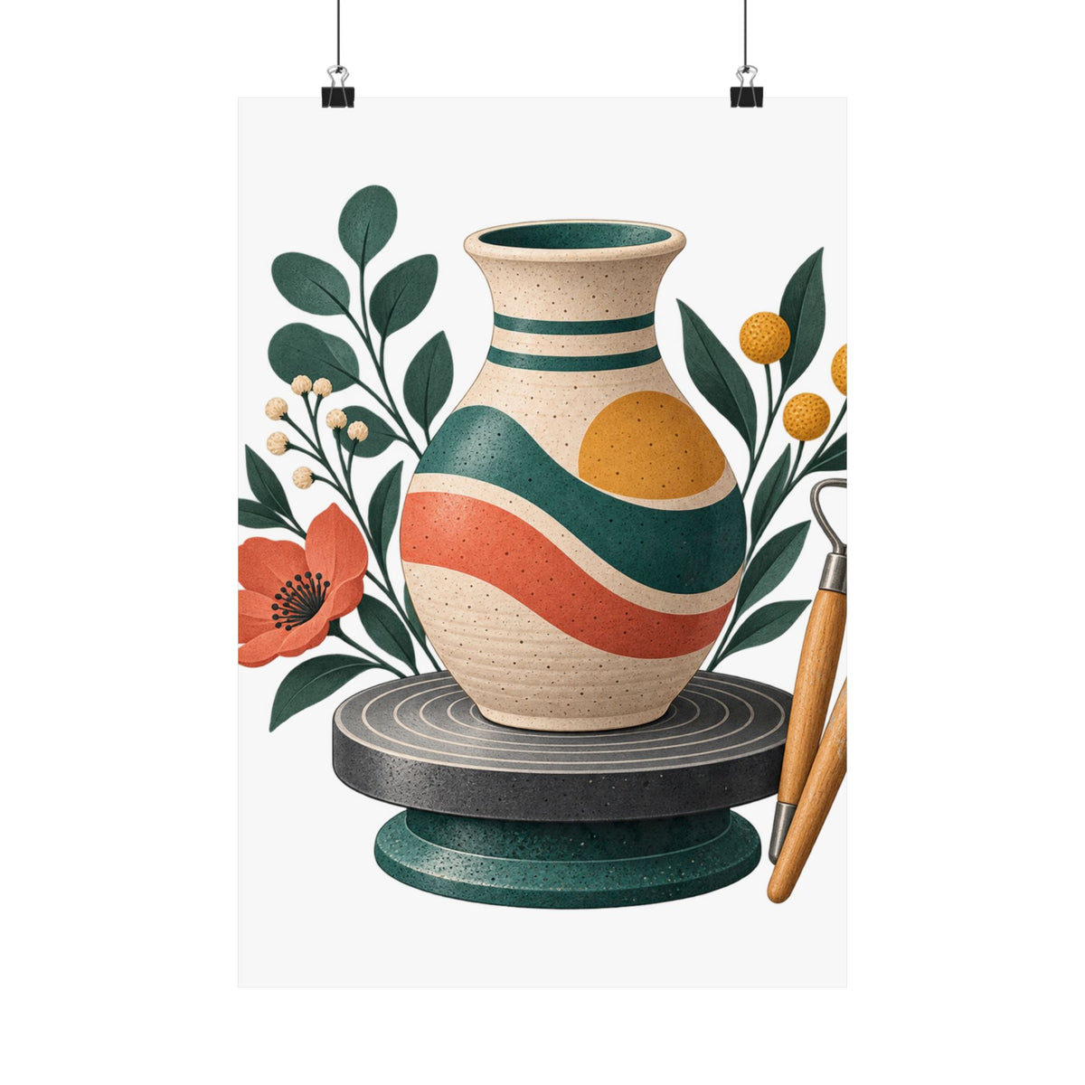 Midcentury Pottery Botanical Art Poster