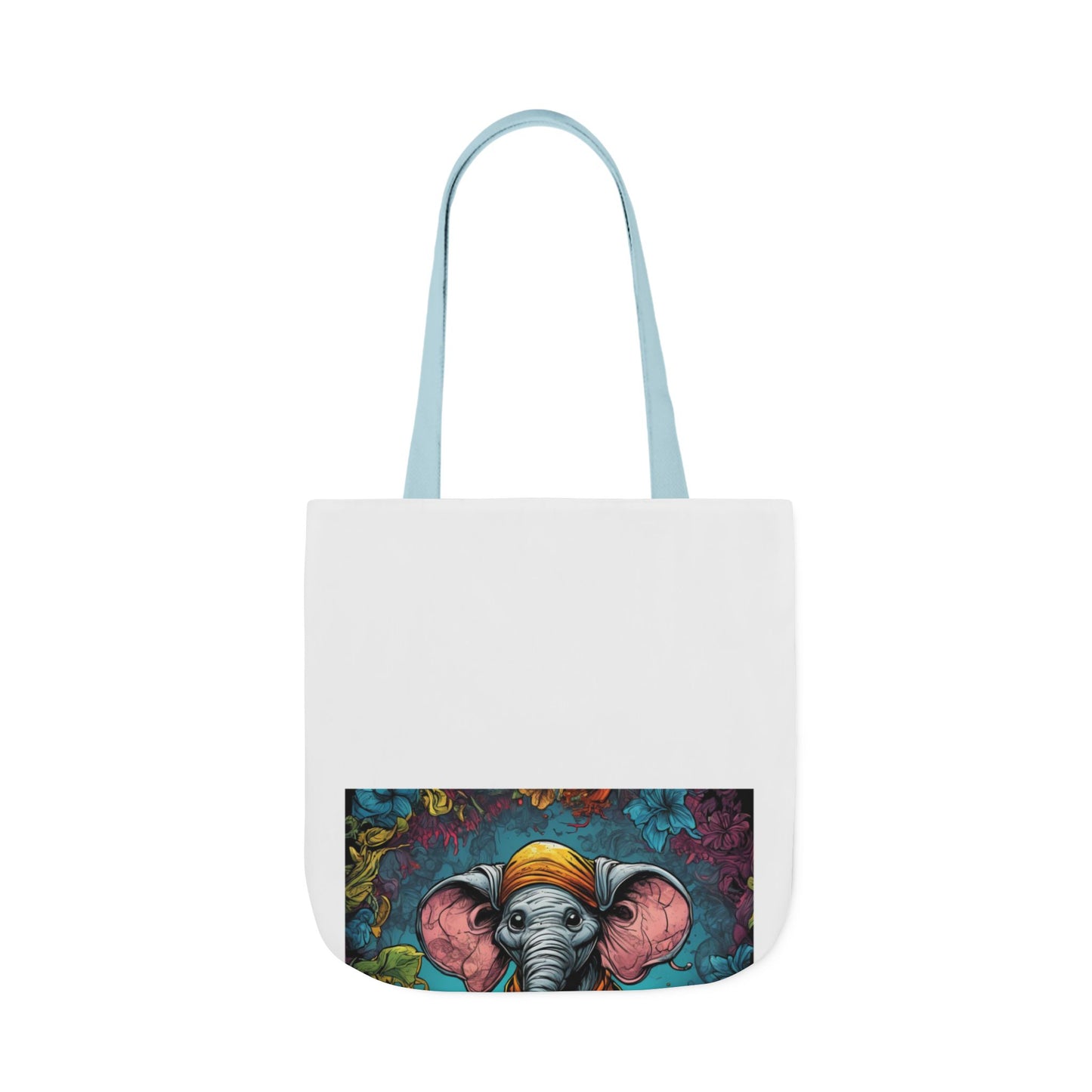 Colorful Storybook Elephant Floral Canvas Tote Bag
