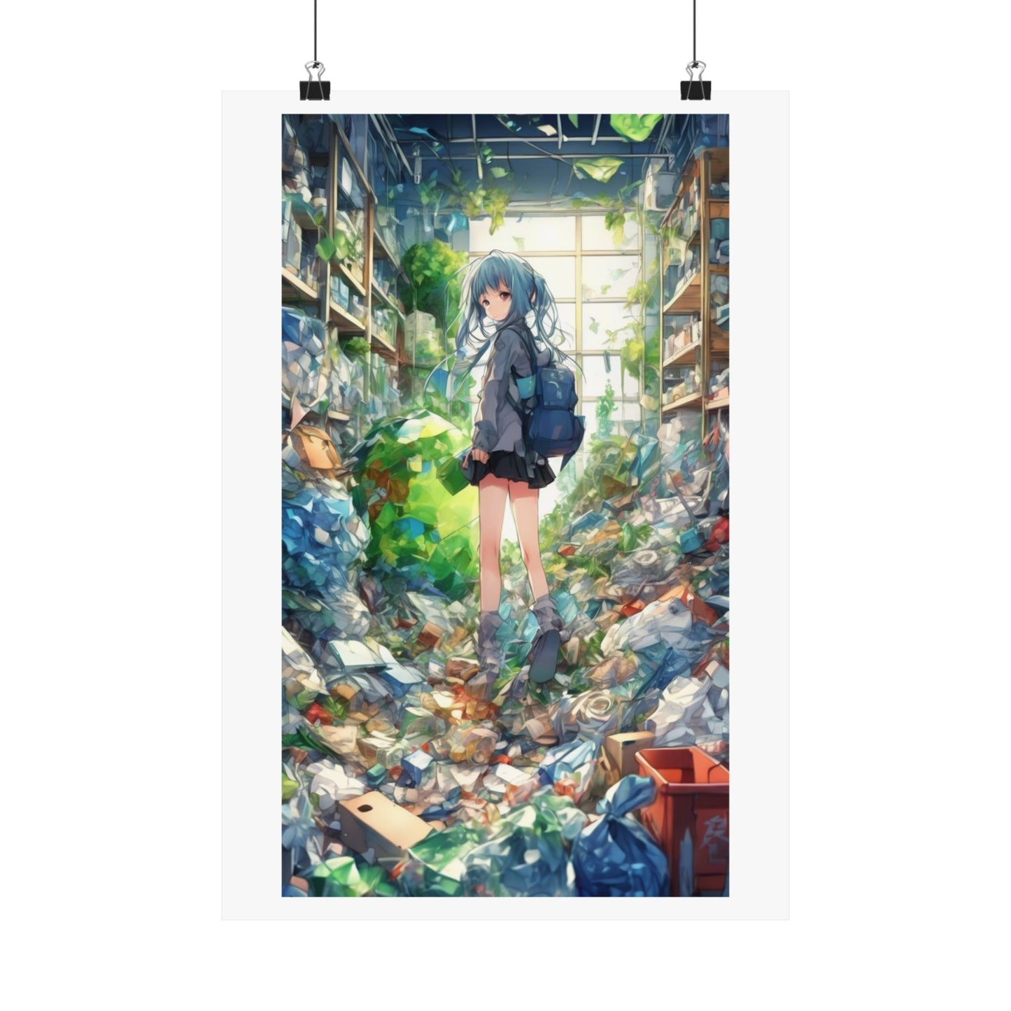 Green Recycling Alley Anime Girl Urban Green Poster