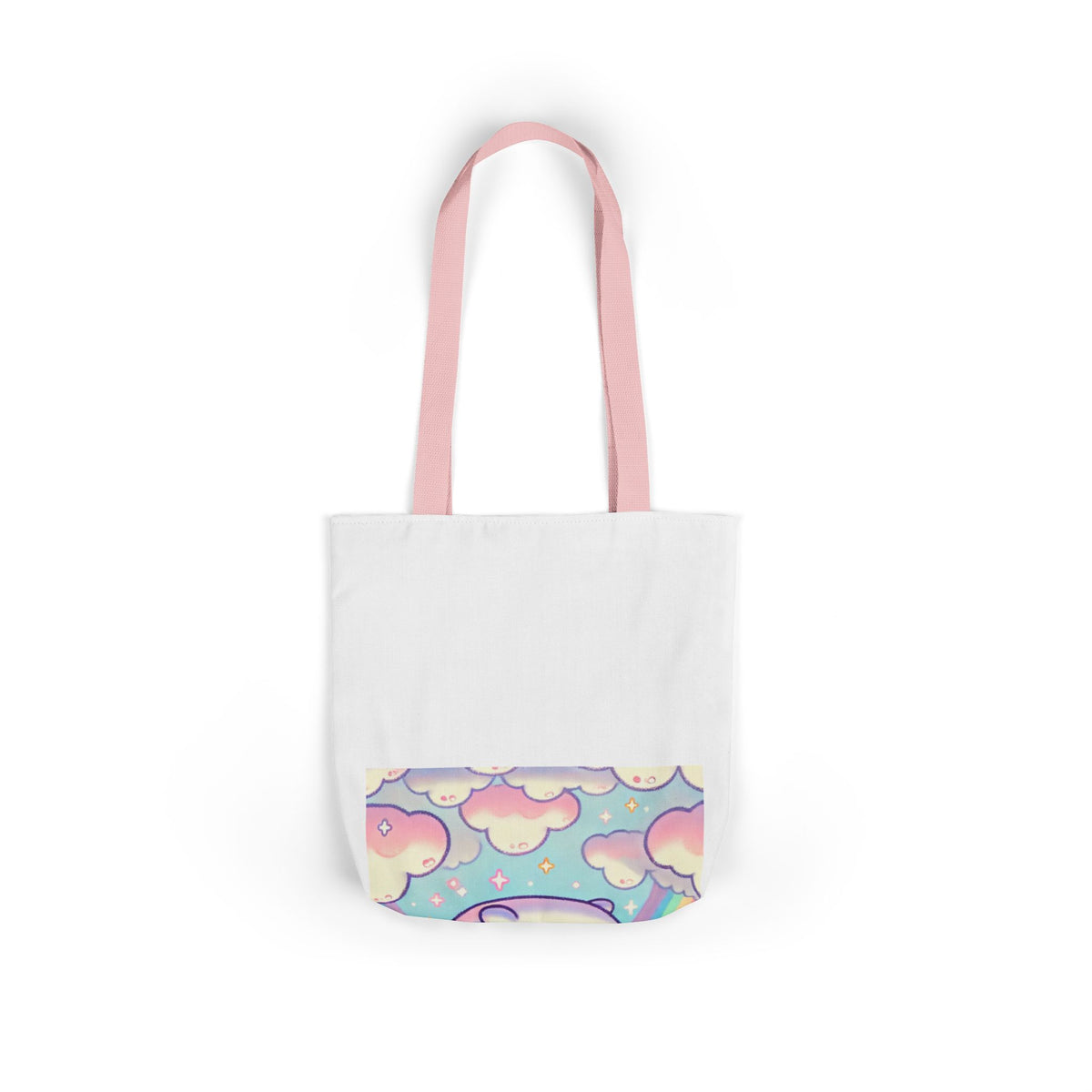 Kawaii Rainbow Whale Pastel Cloud Canvas Tote Bag