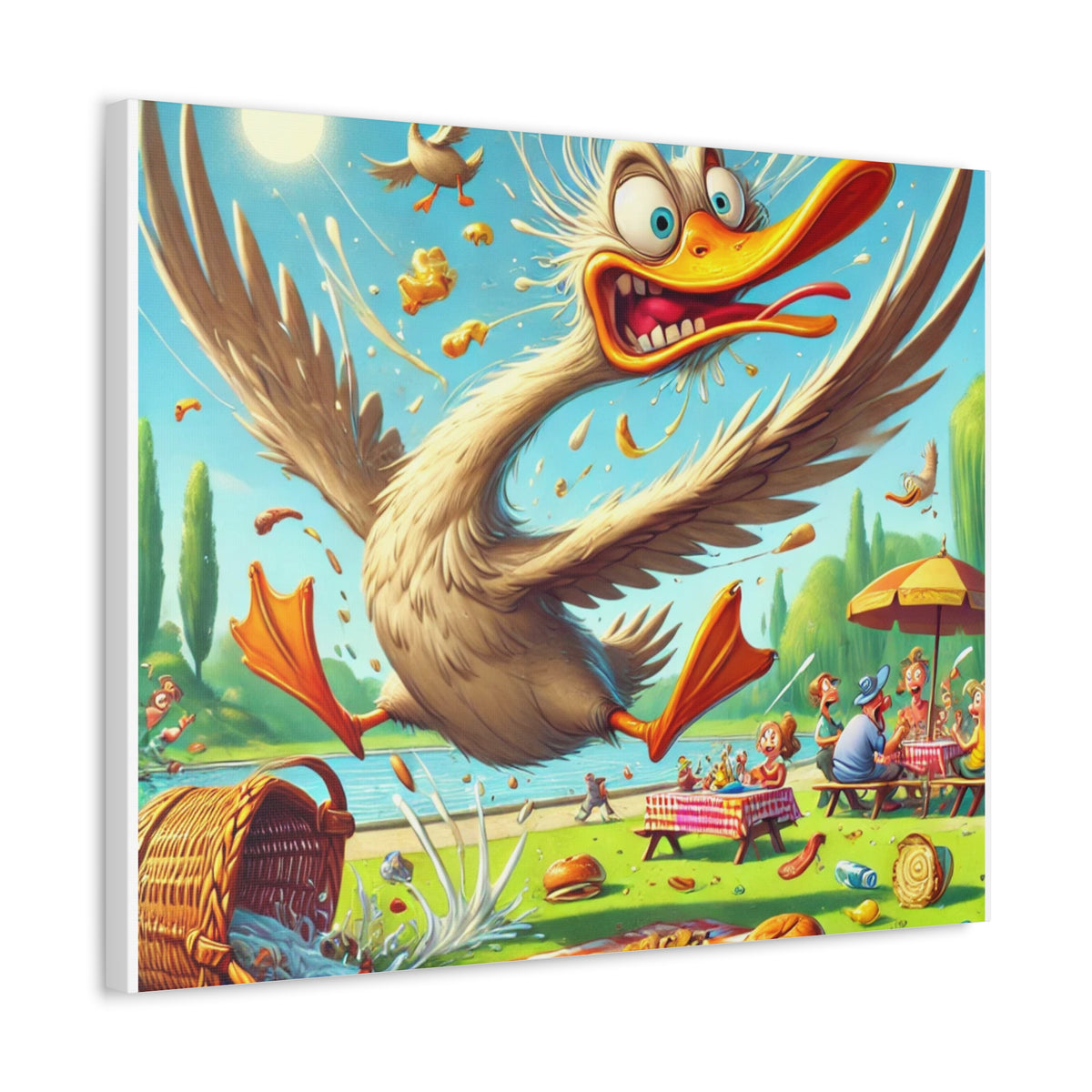 Chaotic Picnic Duck Funny Summer Canvas Wall Art