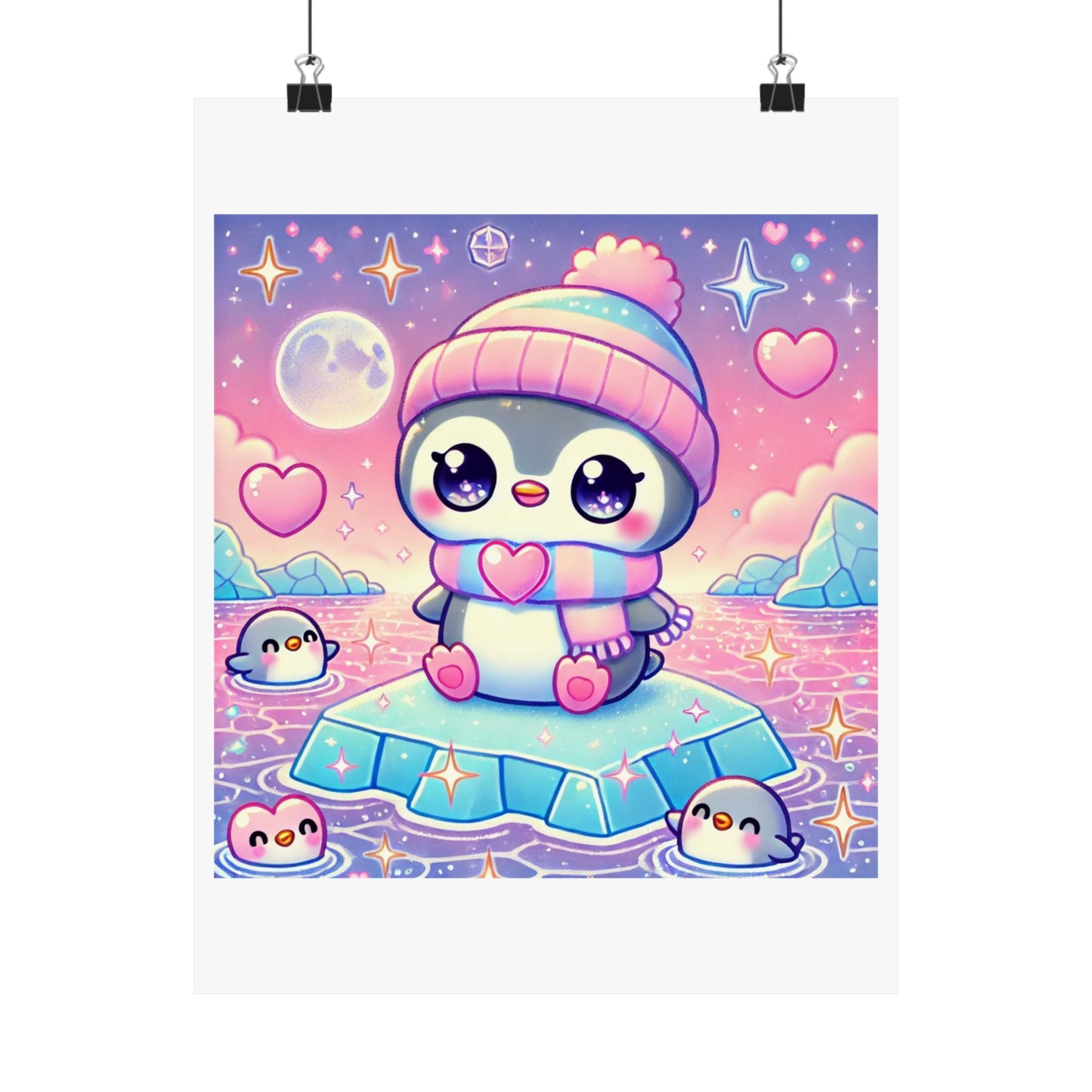 Cute Winter Penguin Ice Floe Kawaii Art Poster