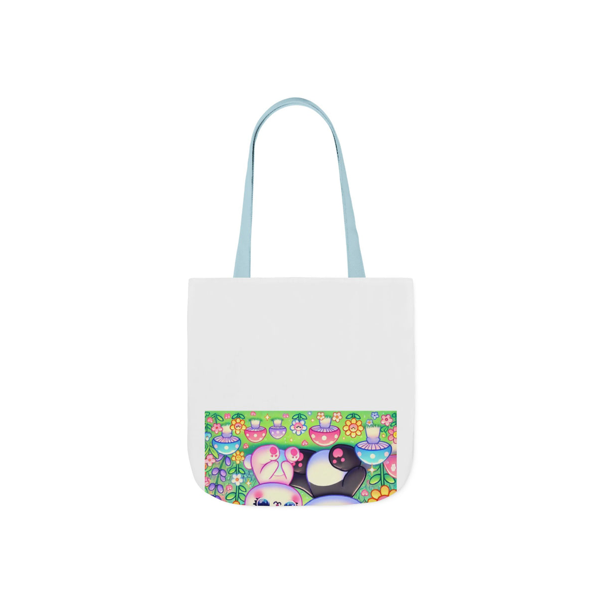 Pastel Panda and Bunny Rainbow Garden Canvas Tote Bag