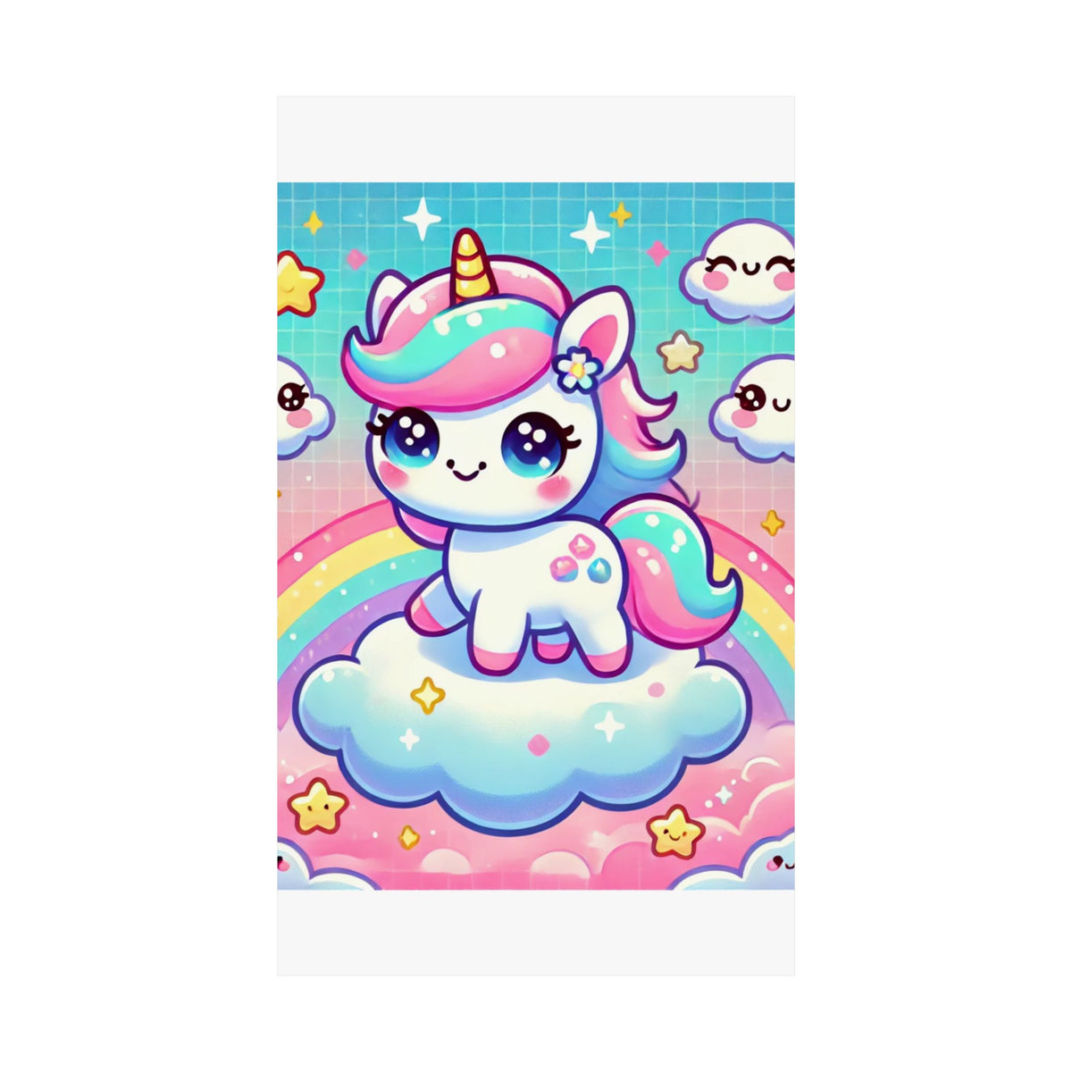 Pastel Rainbow Unicorn Cloud Kawaii Wall Art Poster