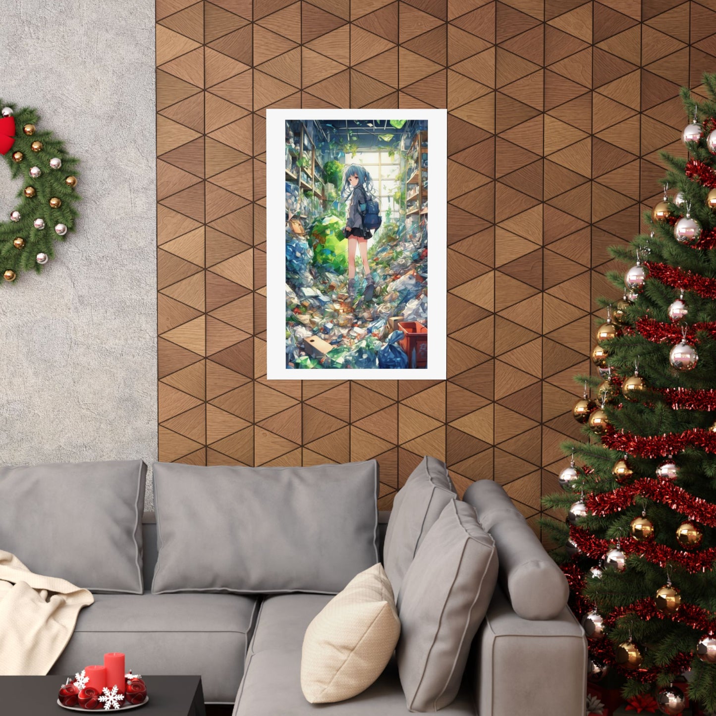 Green Recycling Alley Anime Girl Urban Green Poster