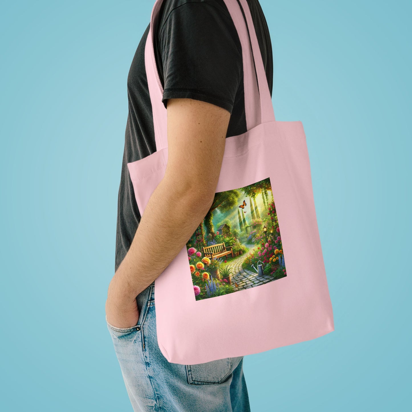 Sunlit Spring Flower Garden Bench Tote Bag