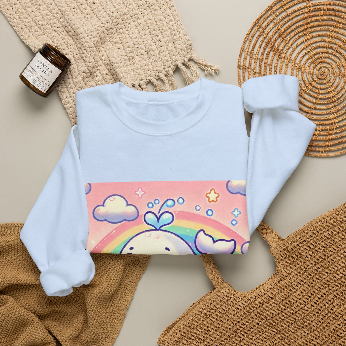 Kawaii Rainbow Whale Pastel Cloud Sweatshirt