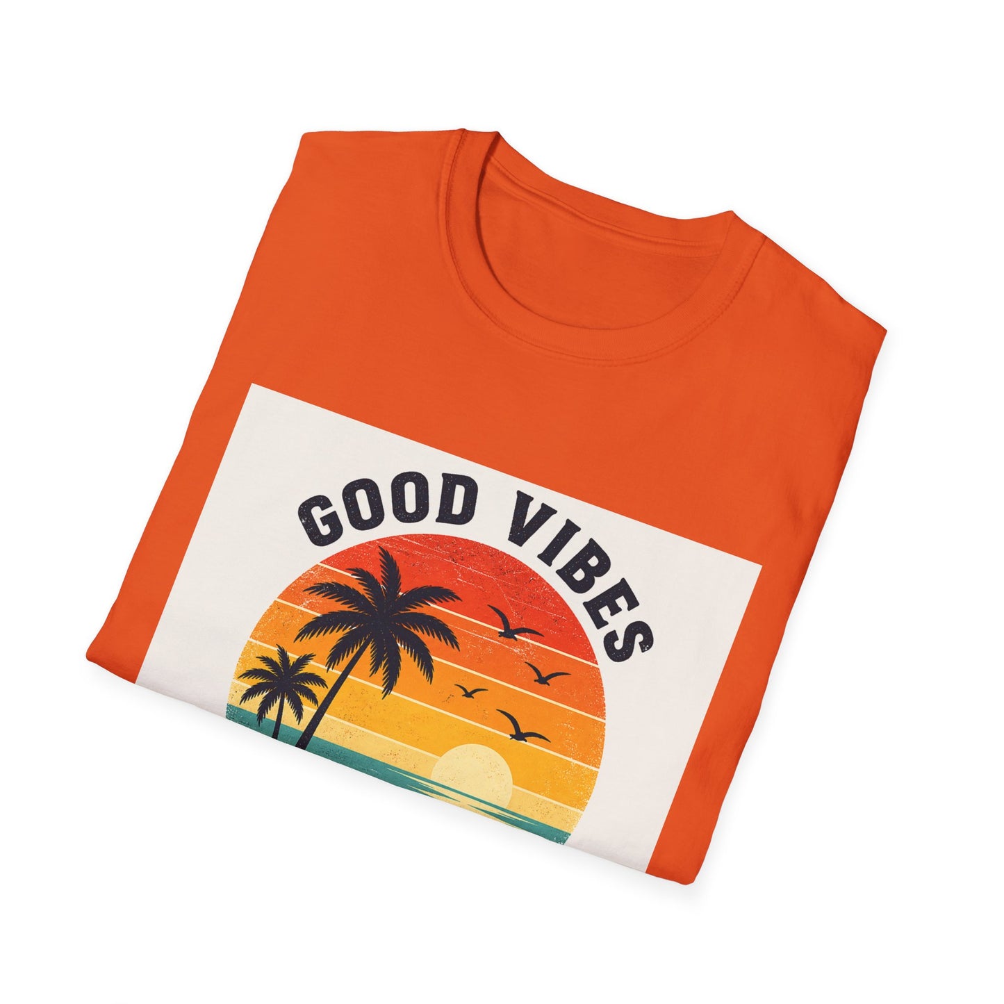 Good Vibes High Tides T-Shirt | Retro Sunset Palm Beach Design